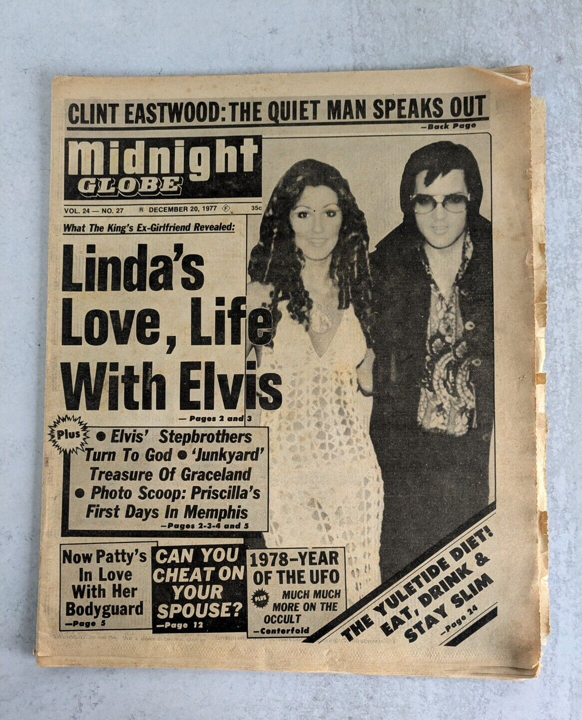 Midnight Globe 20 December 1977 Linda’s Love Life With Elvis, Priscilla, UFOs