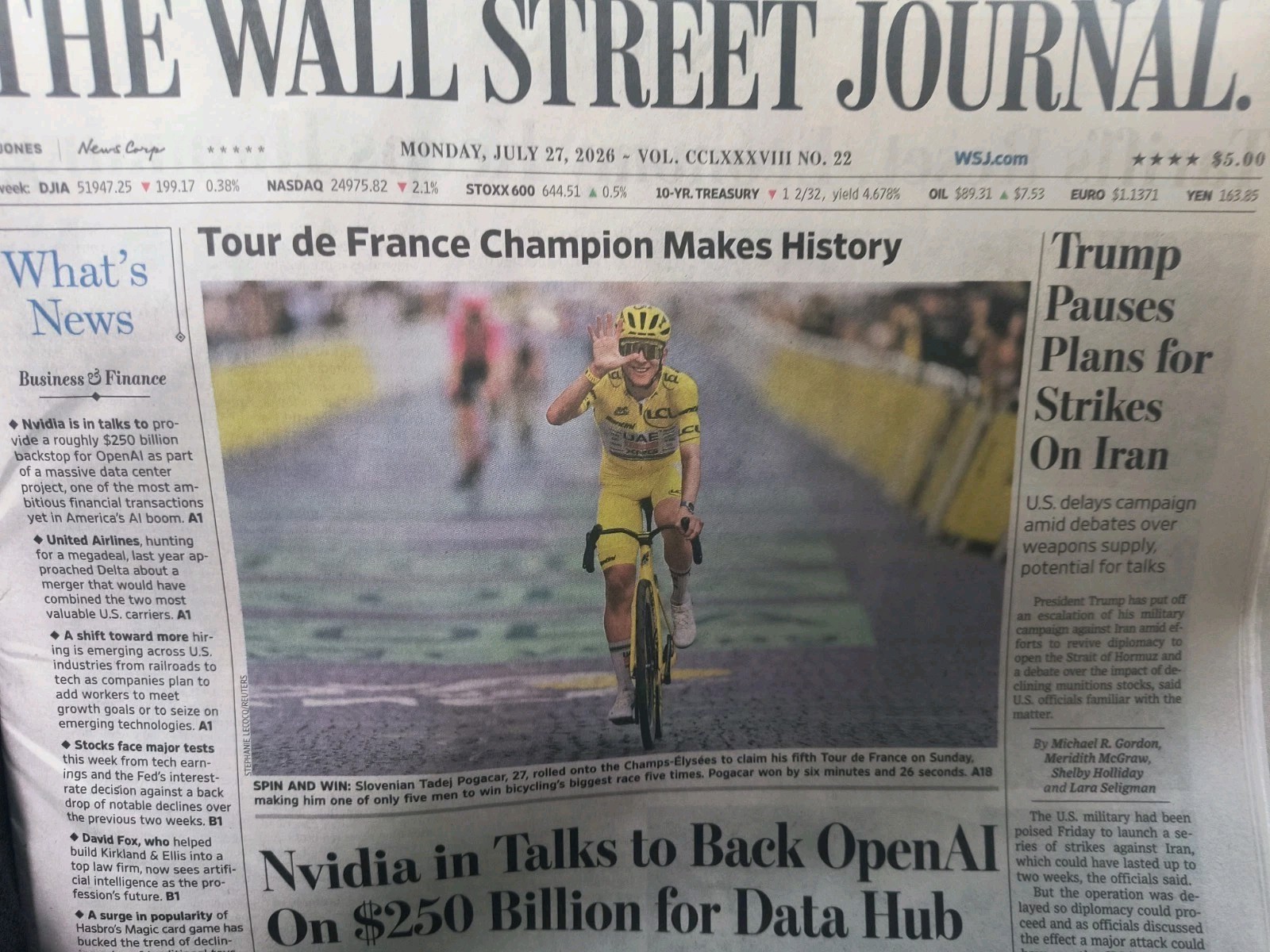 The Wall Street Journal Monday July 27 2026 Tour de France Champion Makes…