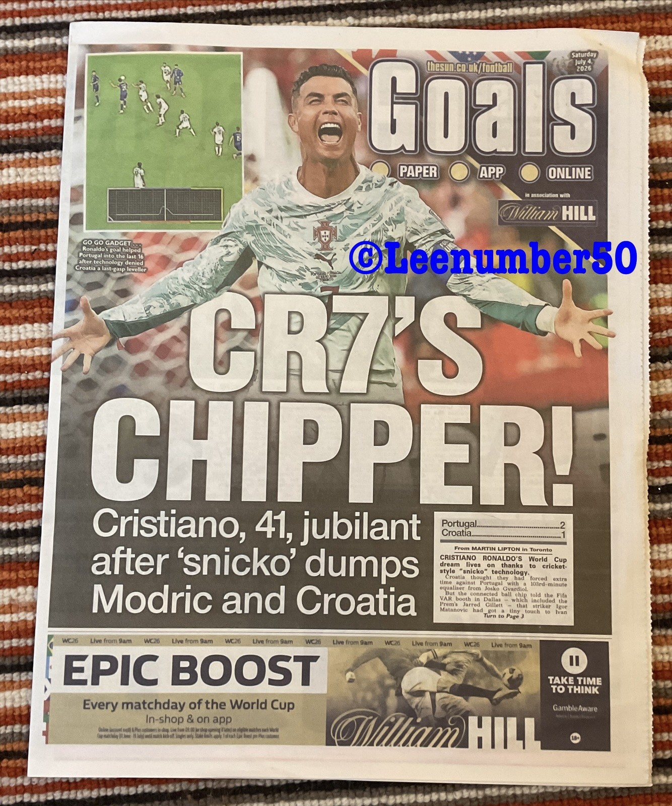The Sun Newspaper Goals Portugal 4/7/26 World Cup Ronaldo Spain
