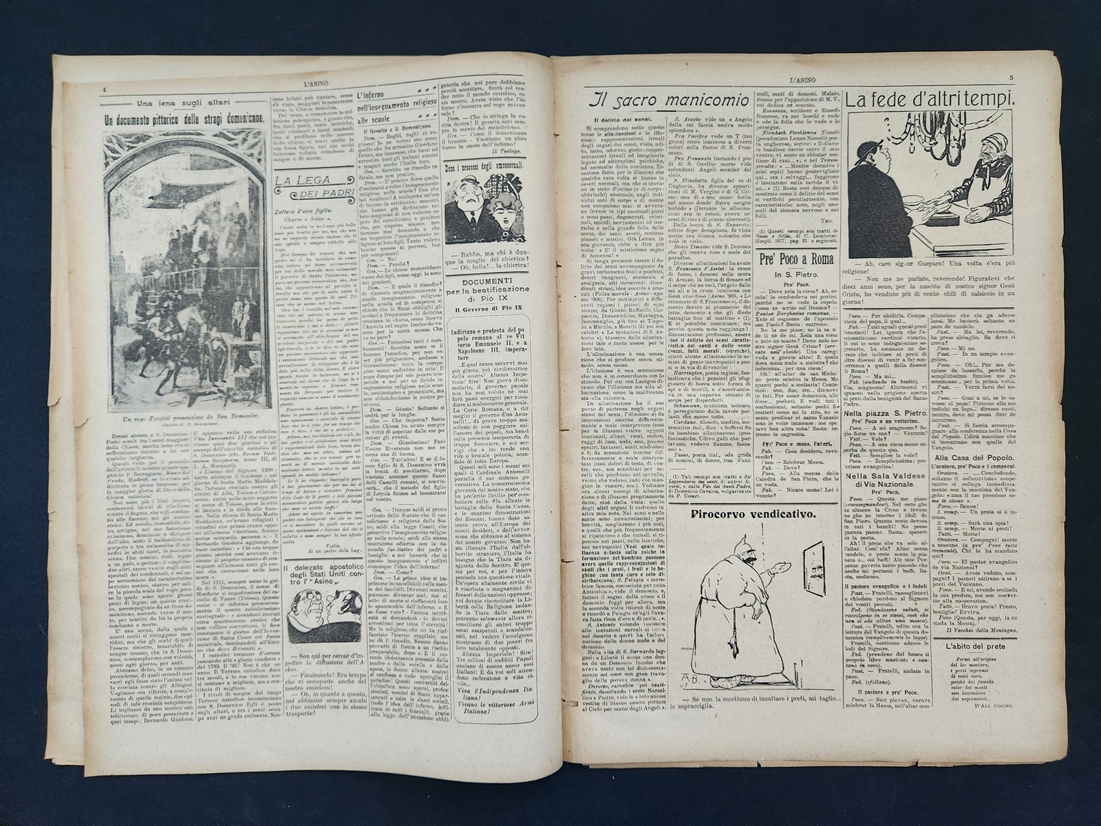 1908 antique L’ASINO socialist anti-catholic satire 4 issues ITALIAN NEWSPAPERS