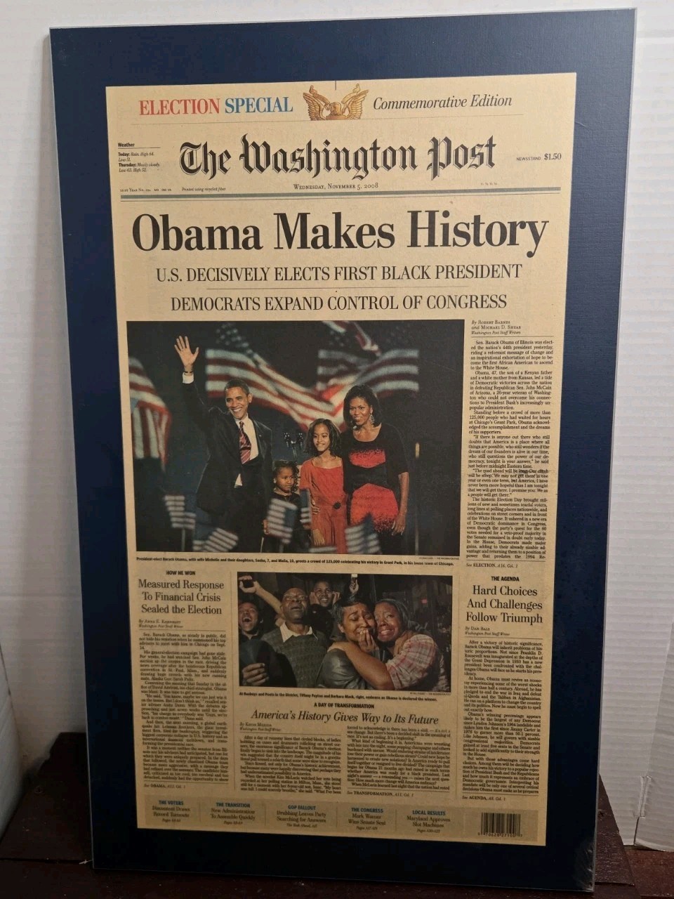 Newspaper OBAMA MAKES HISTORY. FIRST BLACK PRESIDENT, COMMEMORATIVE EDITION NICE