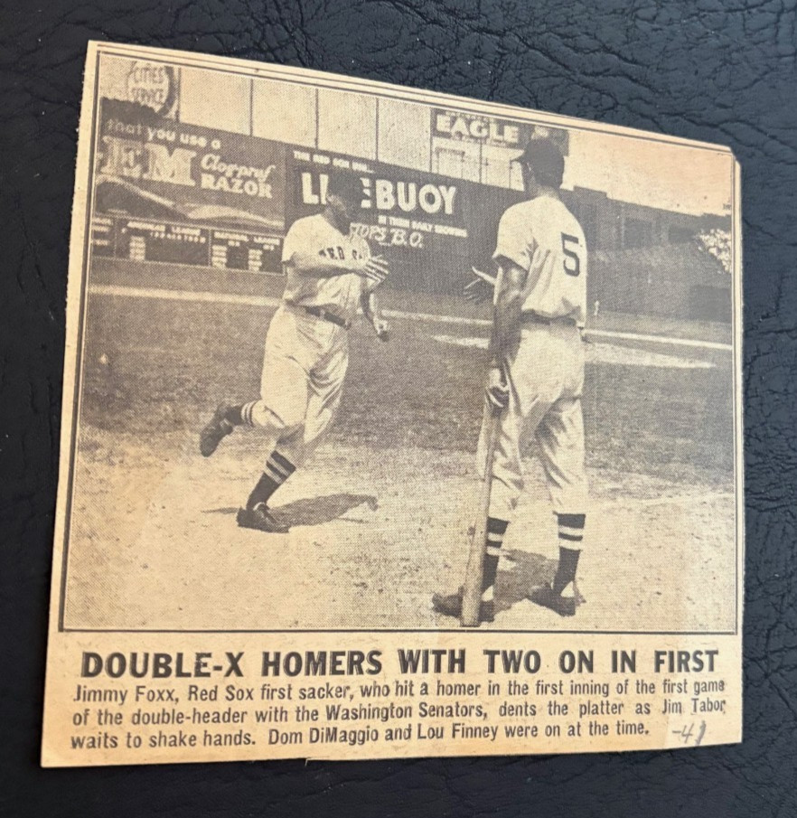 Jimmie Foxx Boston Red Sox Homers Aug. 16, 1940 Newspaper Clipping vs Senators