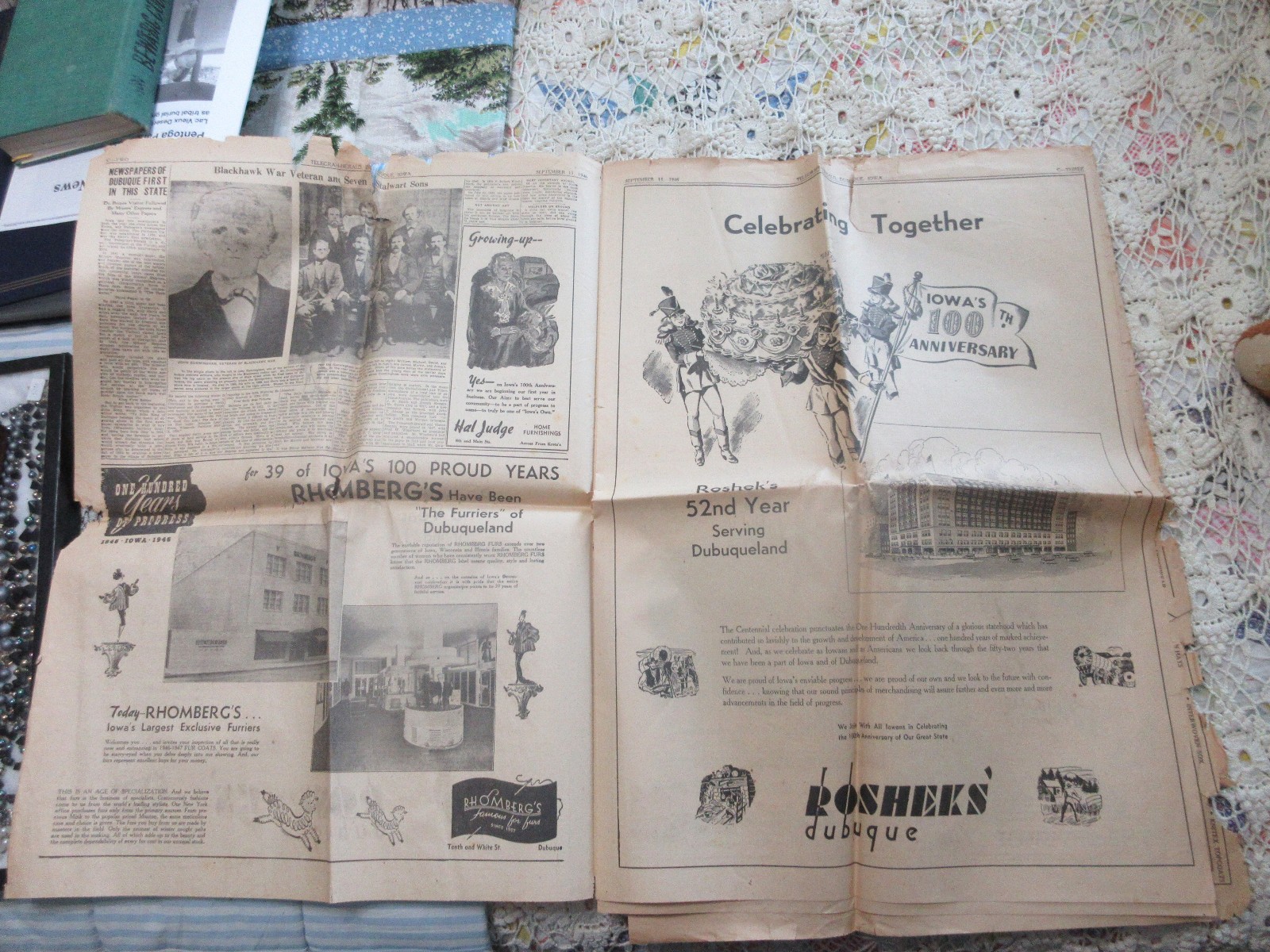 IOWA CENTENNIAL EDITION DUBUQUE TELEGRAPH HERALD 1946 COMPLETE SECTION PHOTO ADS