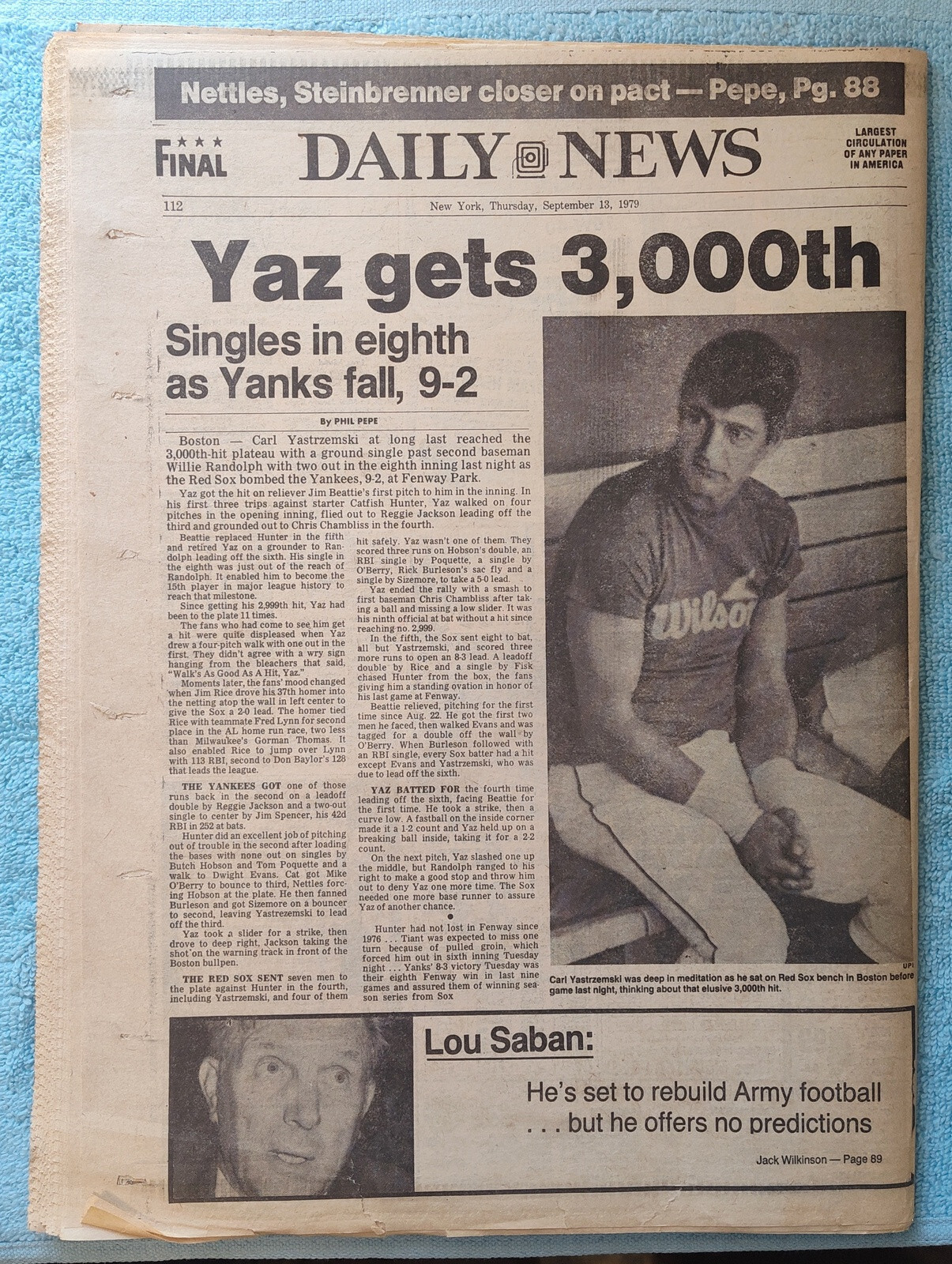New York Daily News 13 September 1979 Jimmy Carter Carl Yastrzemski 3000th Hit +