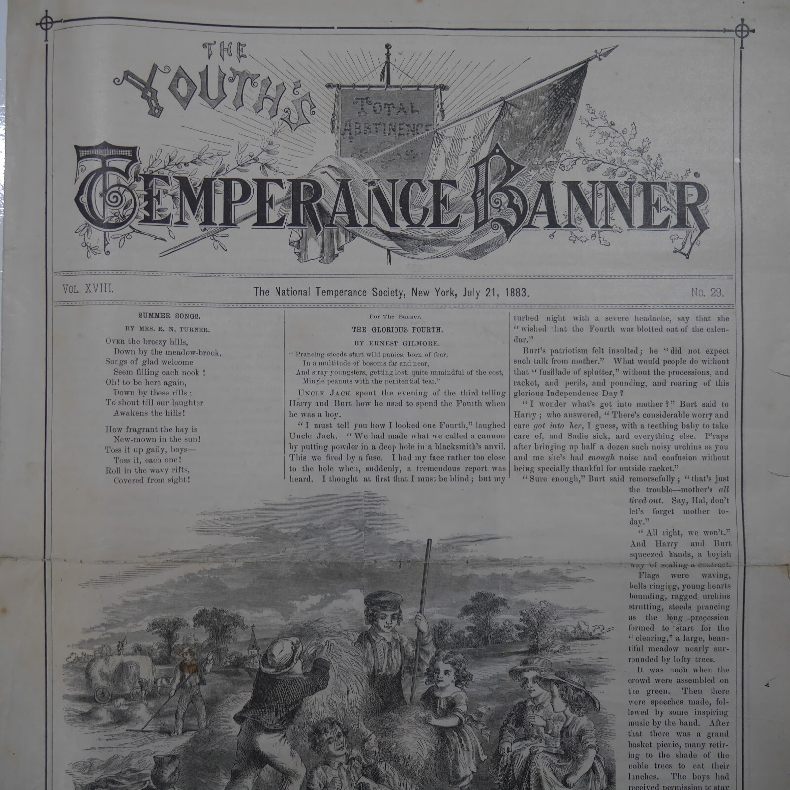 1883 Youth’s Temperance Banner Antique Alcohol Abstinence Religious Newsletter