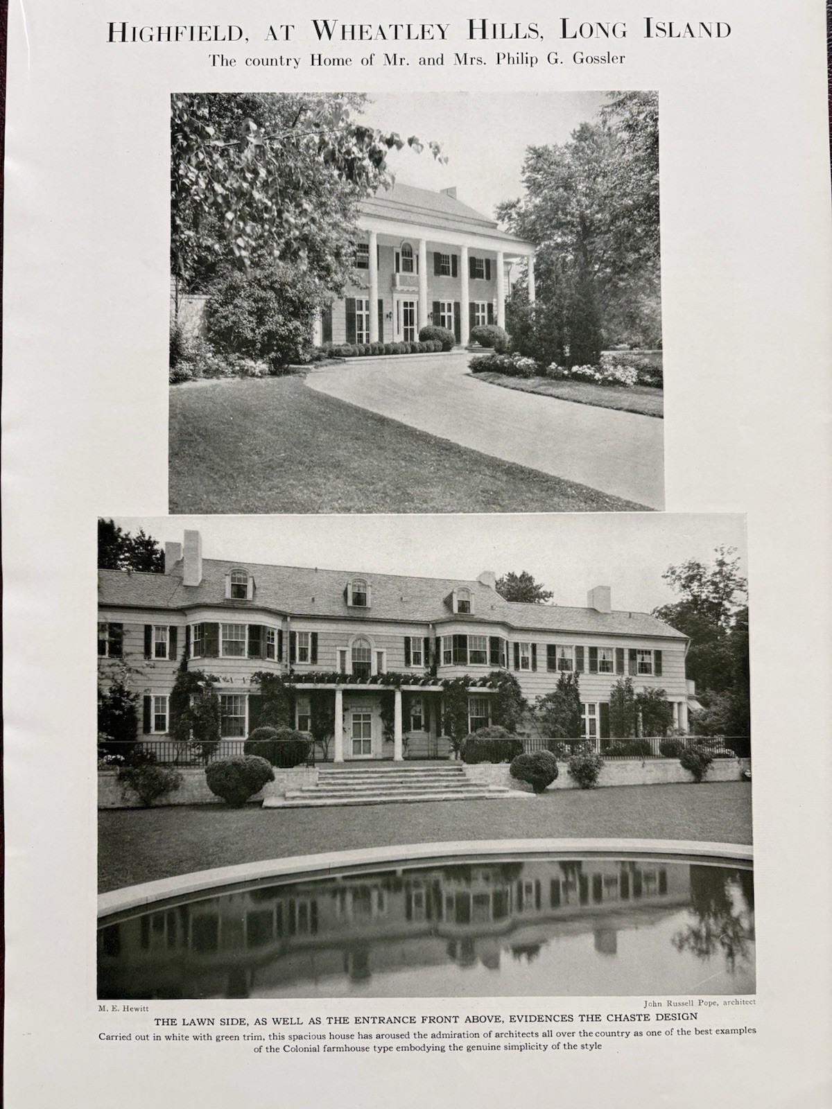Highfield Wheatley Hills Long Island John Russell Pope Ellen Shipman Gossler ’27