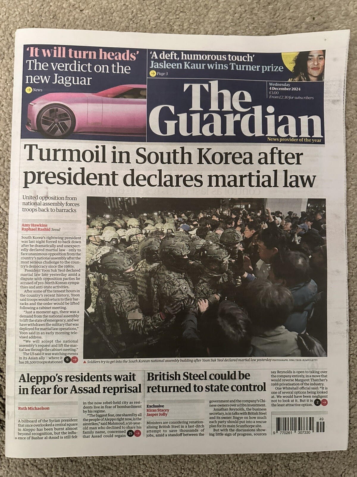 The Guardian 4th December 2024 4/12/24 Turmoil In South Korea & The New Jaguar