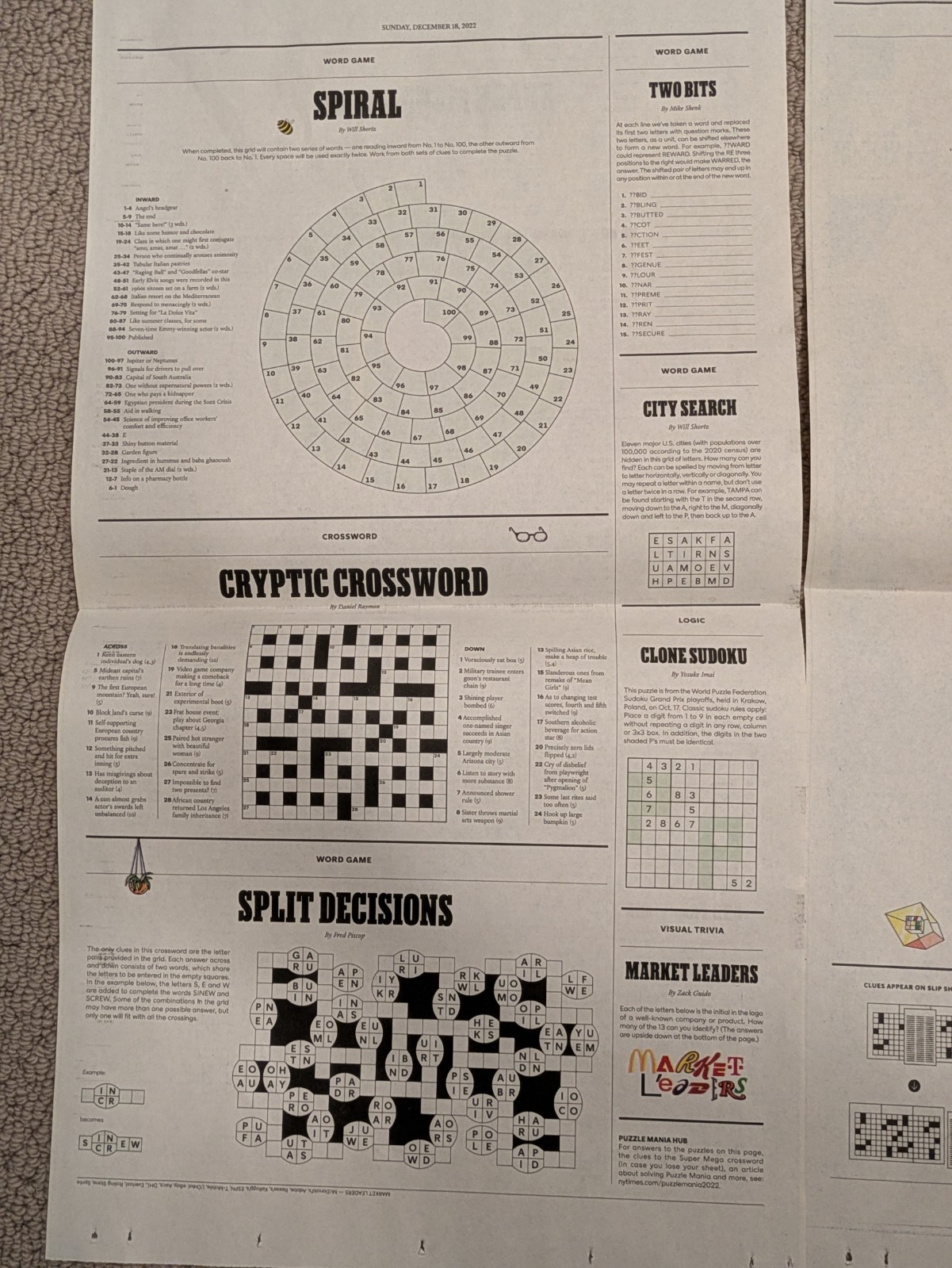 New York Times NYT Puzzle Mania December 18 2022 Games Largest-Ever Crossword