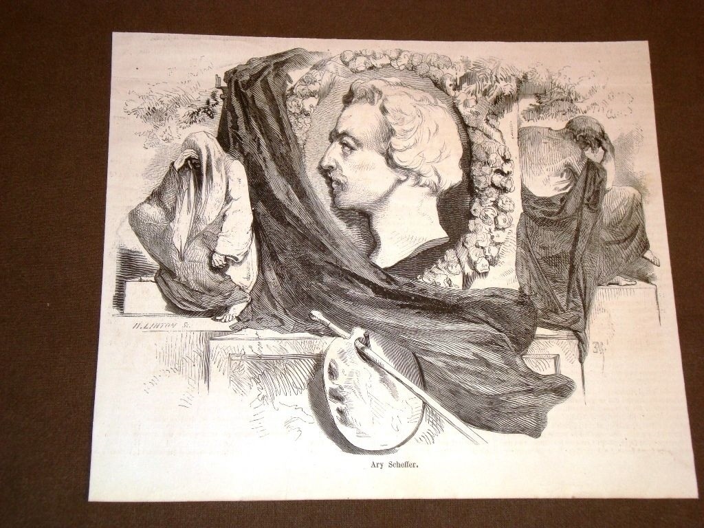 Engraving year 1858 Ary Scheffer Dordrecht, February 10, 1795 – Argenteuil, 1858