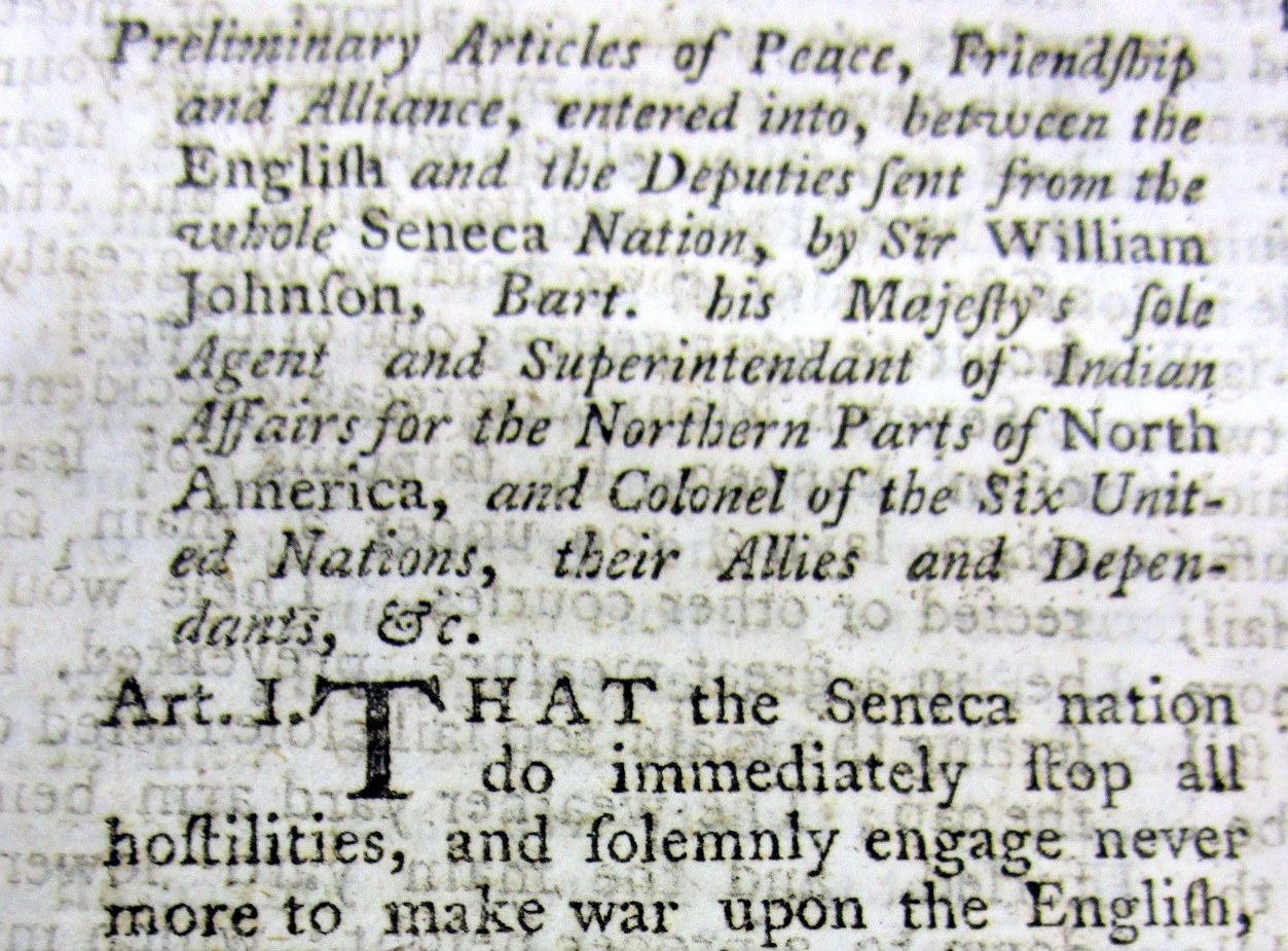 1766 newspaper / news magazine w TREATY ENDING PONTIAC ‘s REBELLION – Indian War