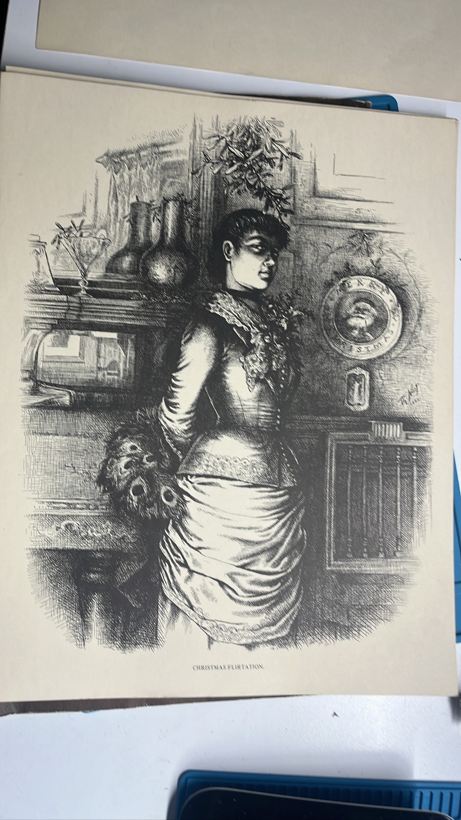 Thomas Nast Christmas Flirtation Harpers Weekly Woodcut Engraving 1970 Print
