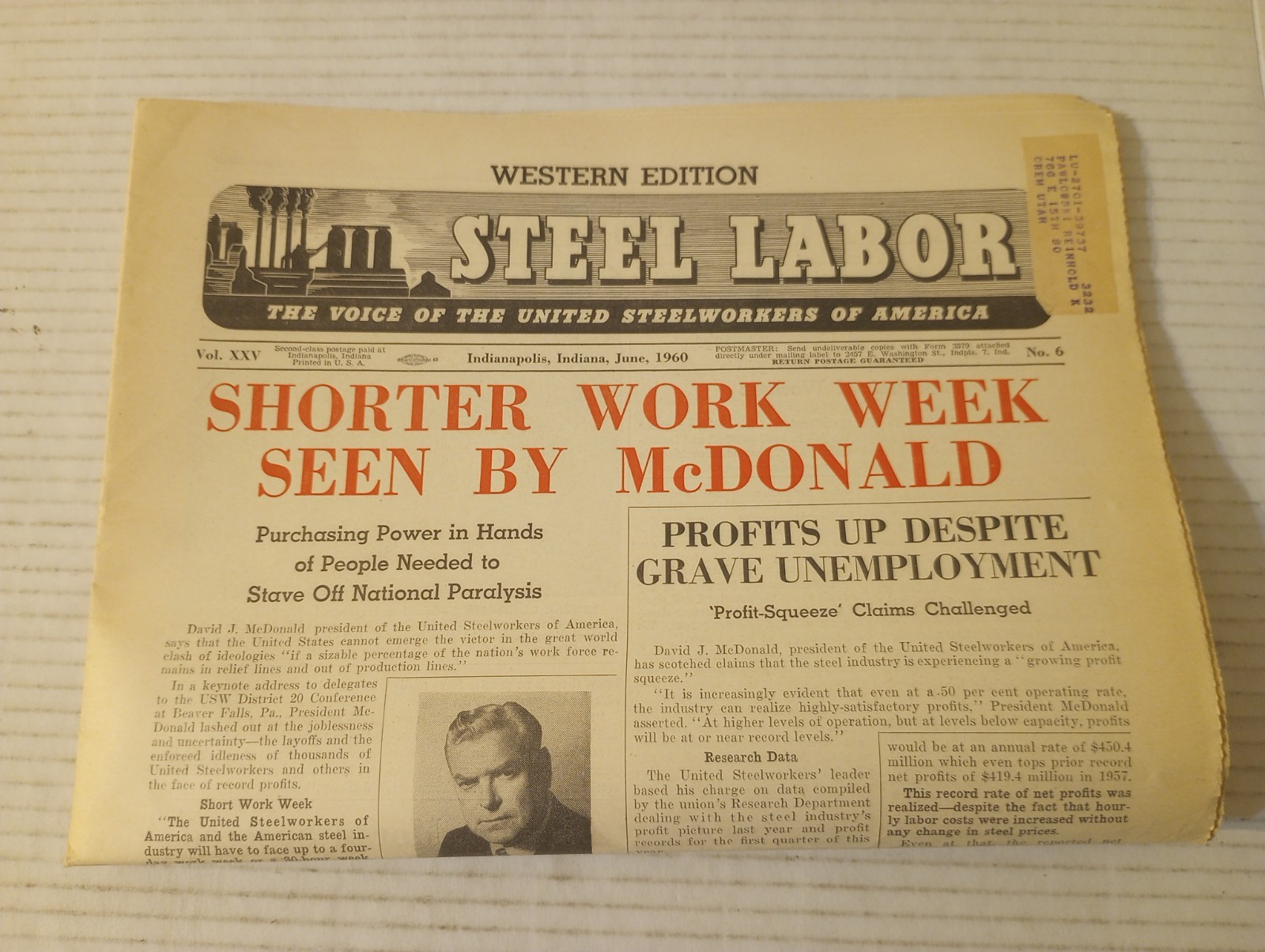 Steel Labor USW Western Edition June 1960 Profits Up Despite Grave Unemployment