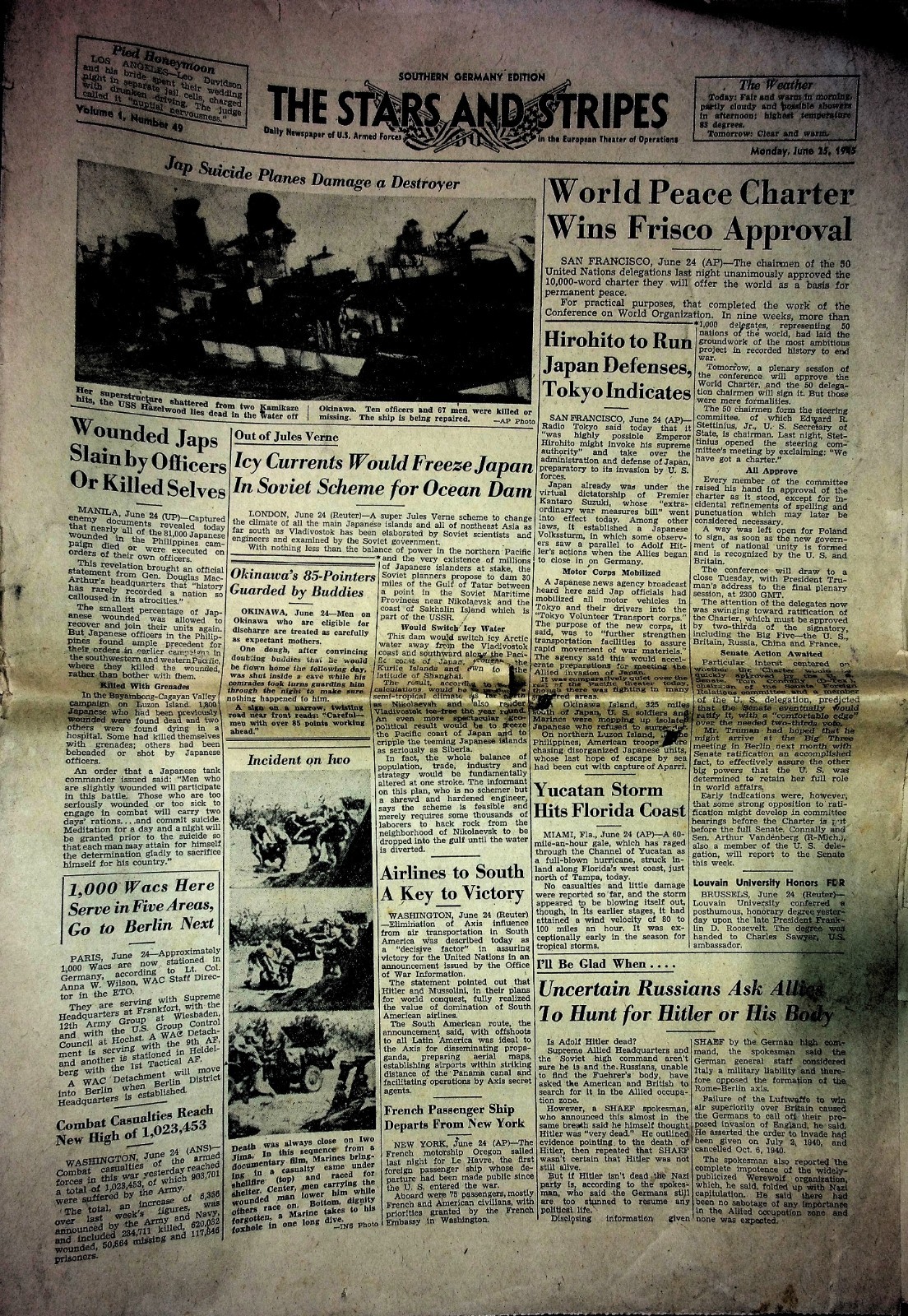The Stars & Stripes June 25 1945 E J Sharritt Iwo Jima 020226CPNON-72
