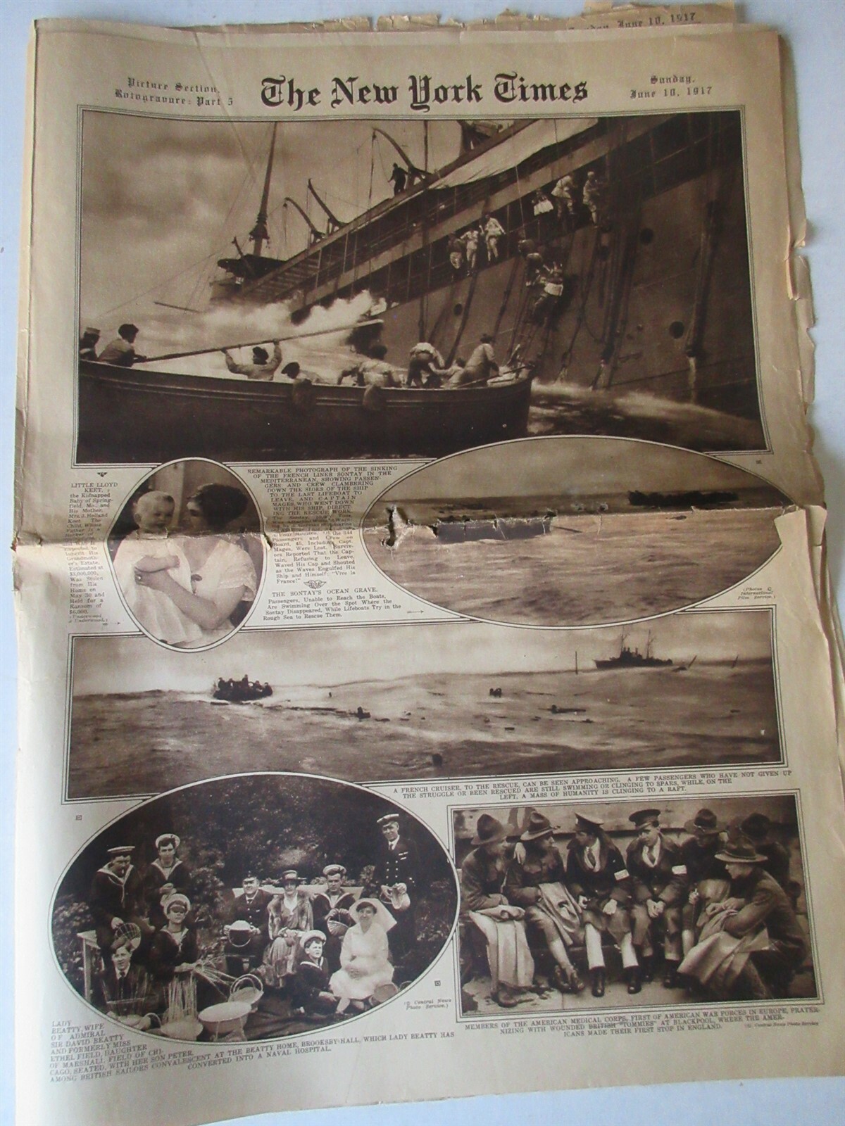 New York Times June 10 1917 sinking of Sontay POPE Benedict XV Cincinnati Reds