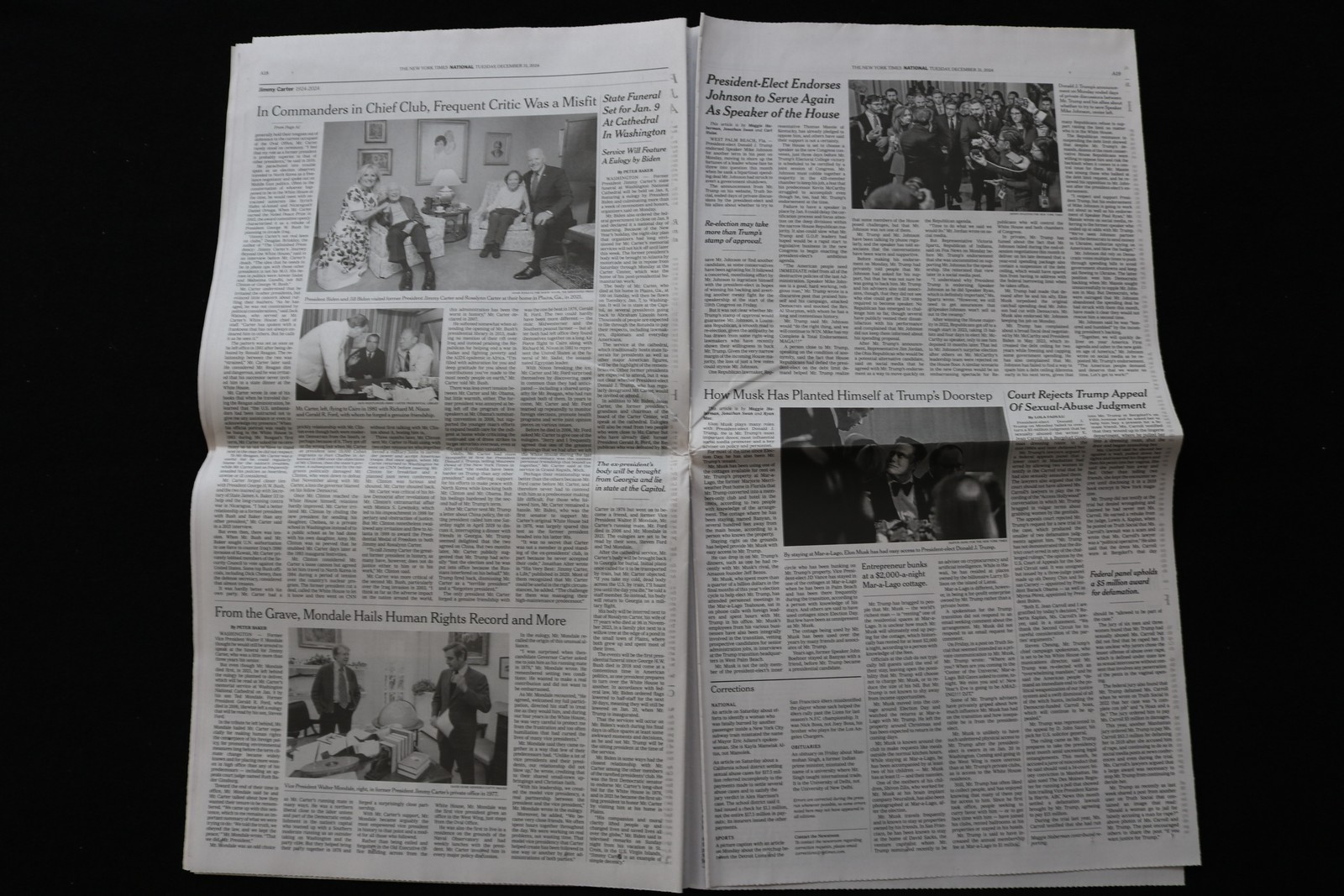 2024 DECEMBER 31 NEW YORK TIMES – JIMMY CARTER OBITUARY AND SPECIAL SECTION