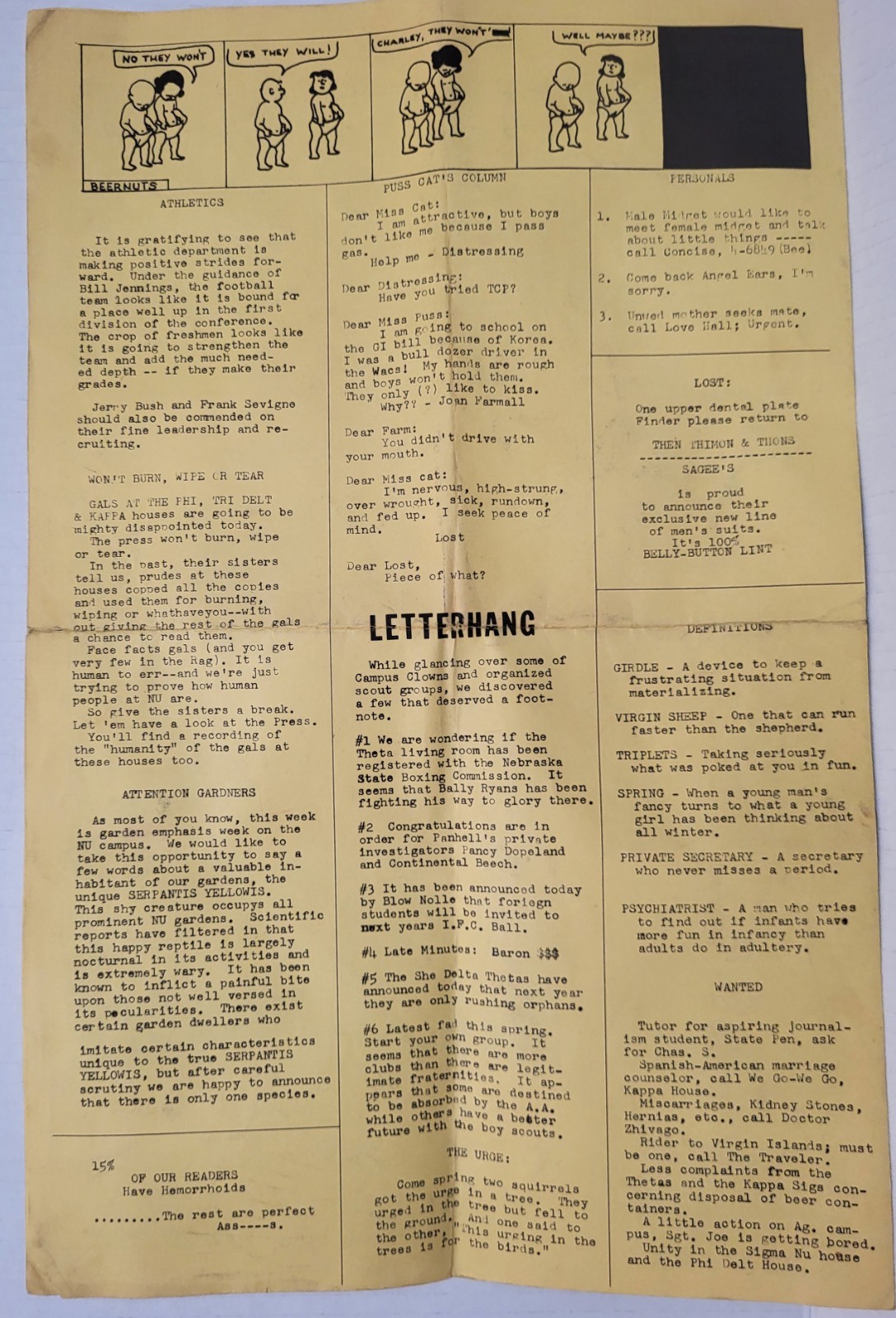 Rare 1959 Pixie Press Nebraska Underground Pi Xi Ivy Day Satire Gossip Paper