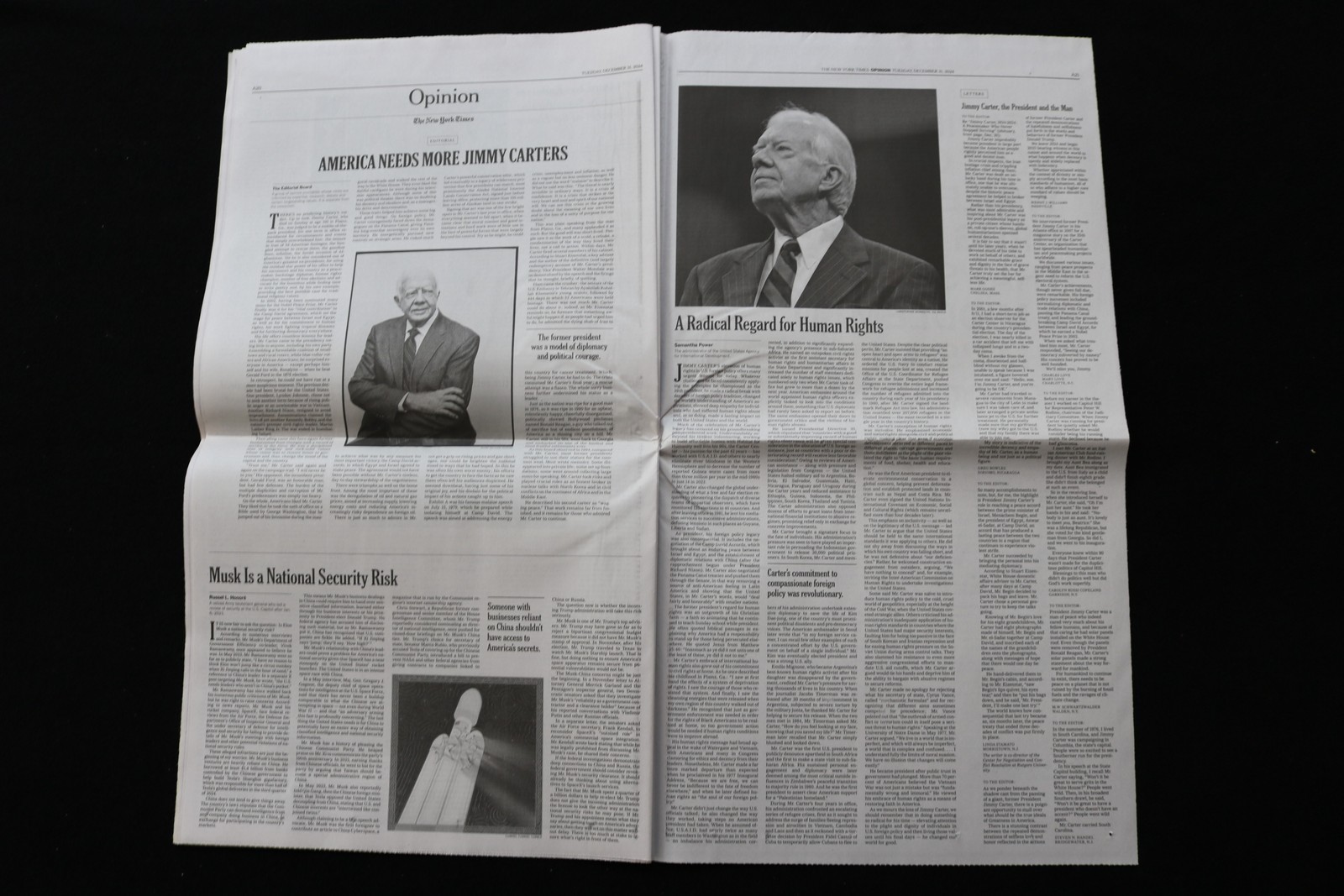 2024 DECEMBER 31 NEW YORK TIMES – JIMMY CARTER OBITUARY AND SPECIAL SECTION