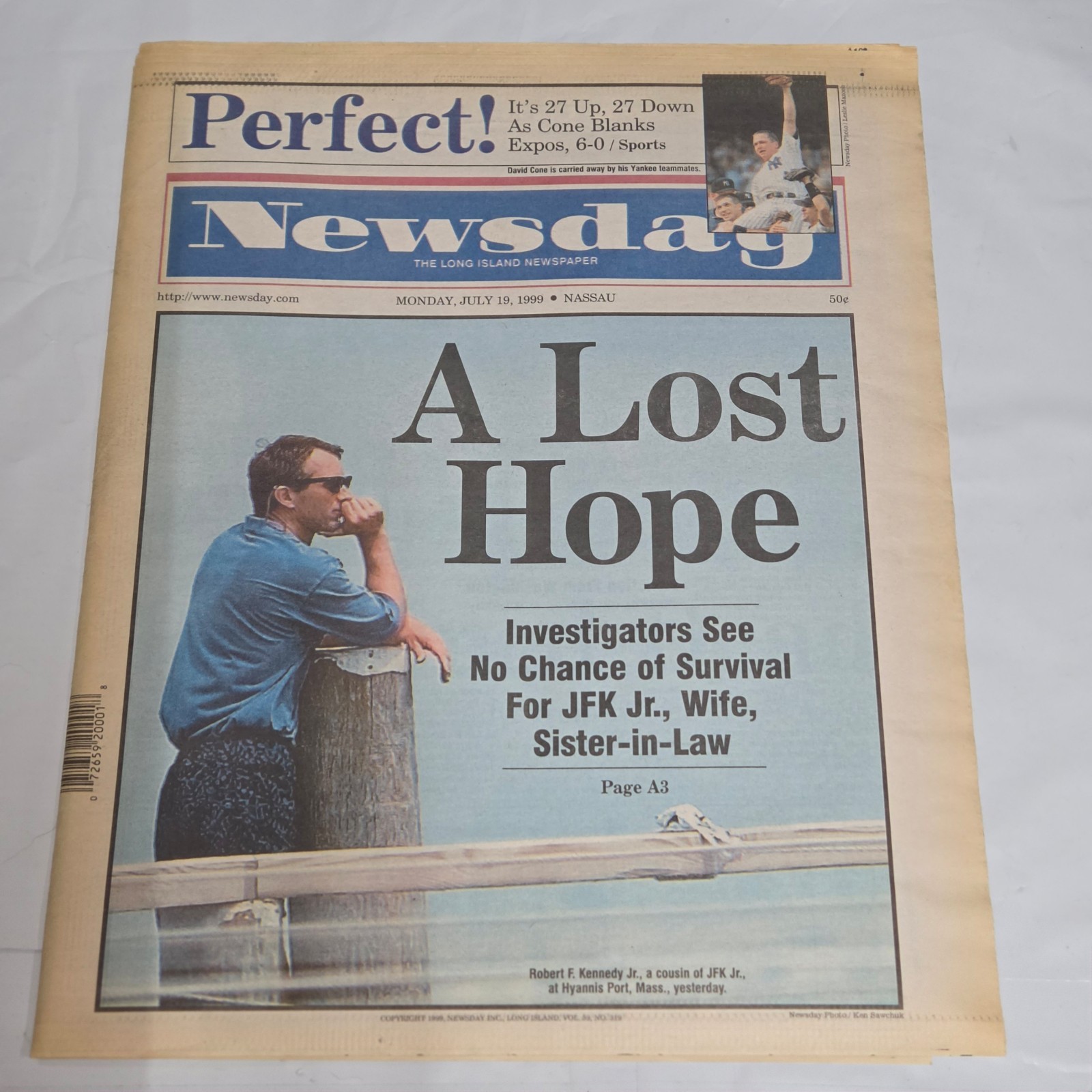 Newsday July 19 1999 JFK Jr Plane Crash Newspaper David Cone Perfect Game