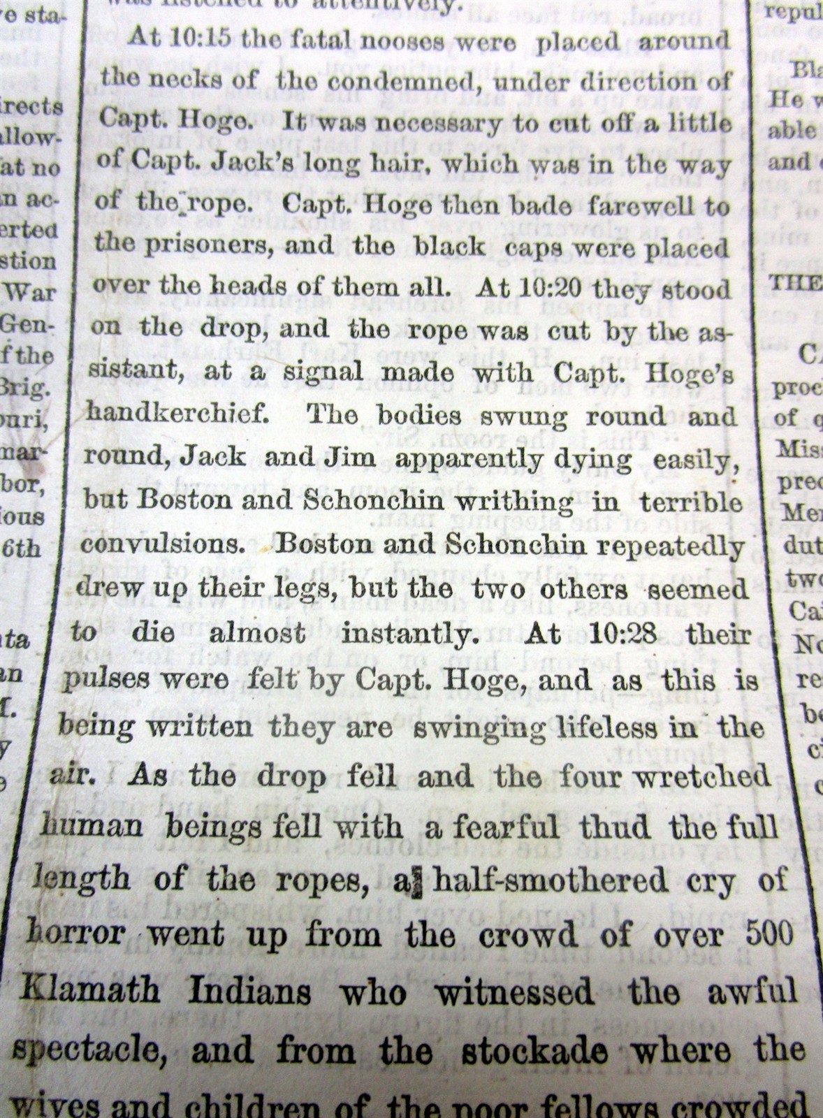 1873 NY Times newspaper The MODOC INDIAN WAR ENDS with HANGING of the LEADERS