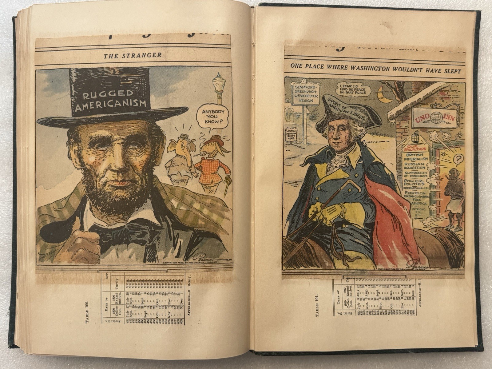 1944-1946 WW2 Newspaper Scrapbook Chicago Tribune Political Cartoon Hand Colored