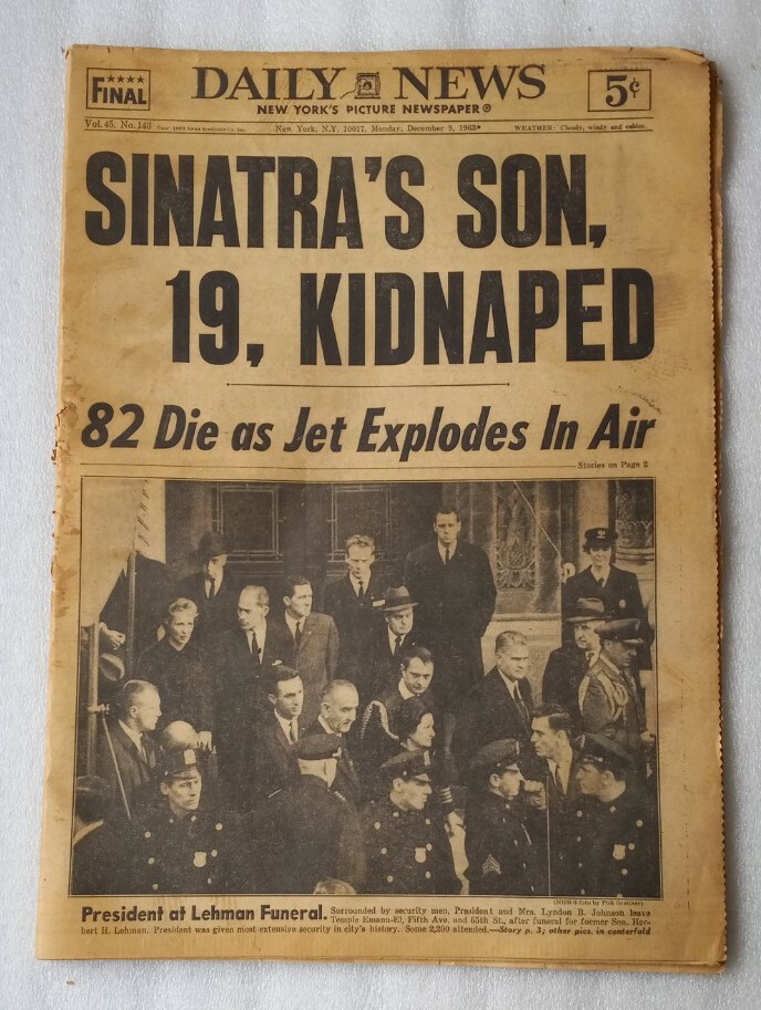 FRANK SINATRA JR KIDNAPPED December 9 1963 New York Daily News NY Newspaper