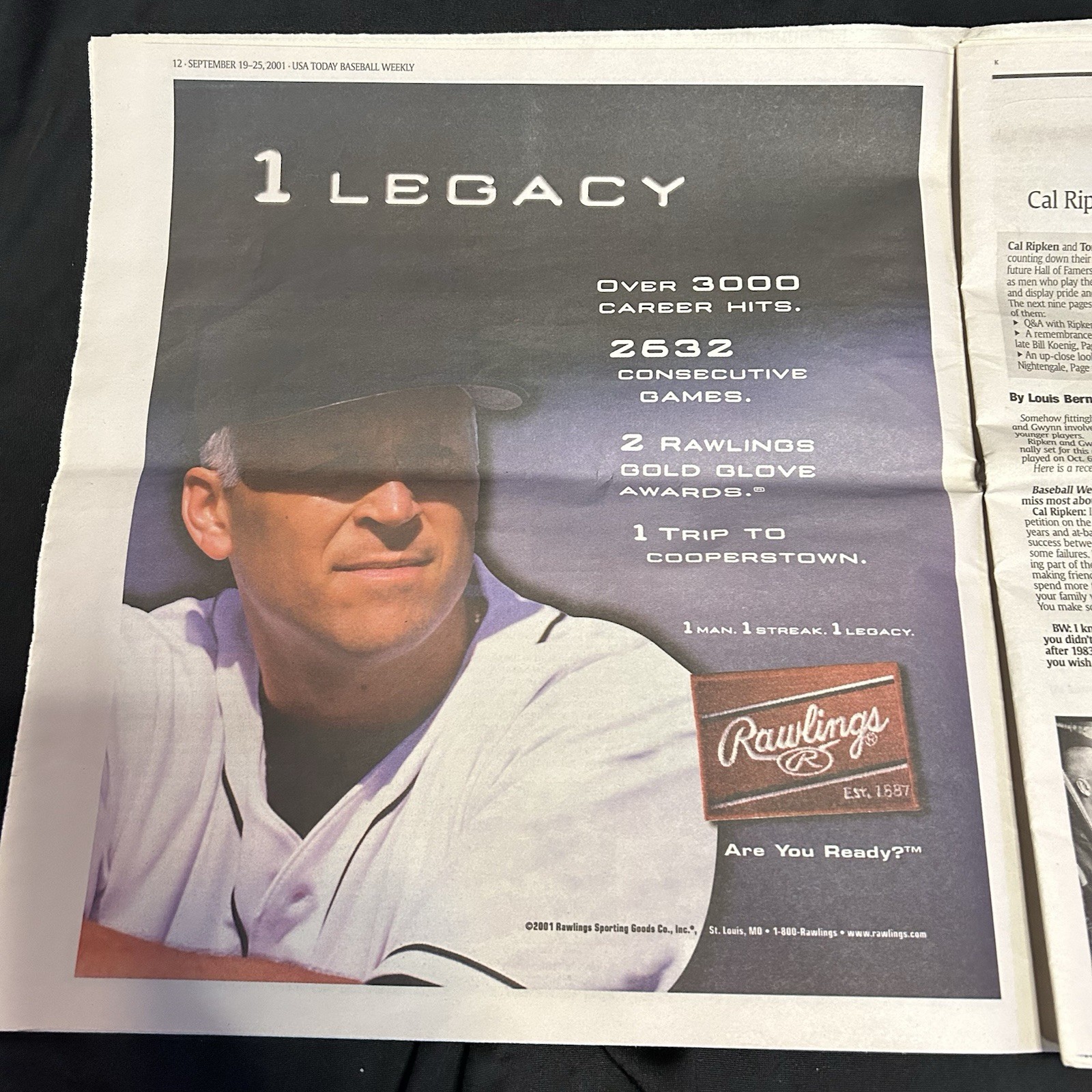 Cal Ripken Jr USA Today Baseball Weekly Sept. 2001 “Iron Willed” MLB post 9/11