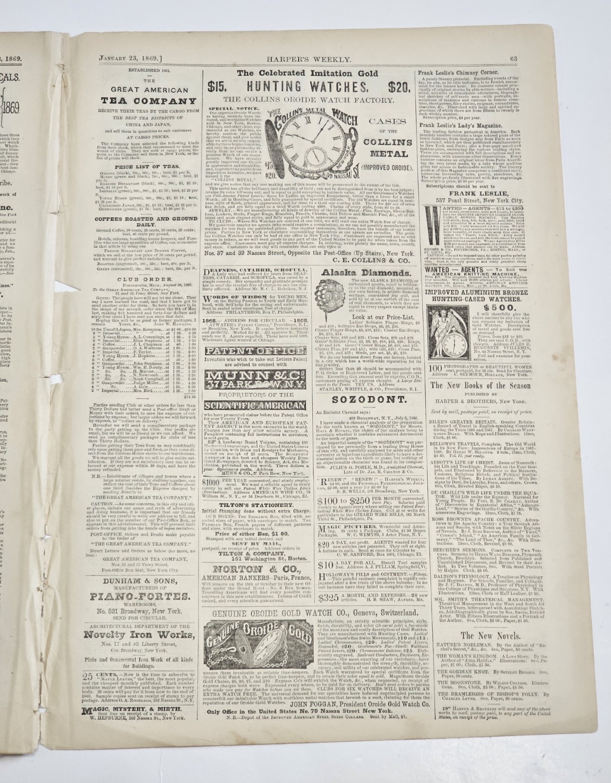 **1869 Harper’s Weekly Full Issue Includes “Hon. John W. Menard” “Fur-Trapper”
