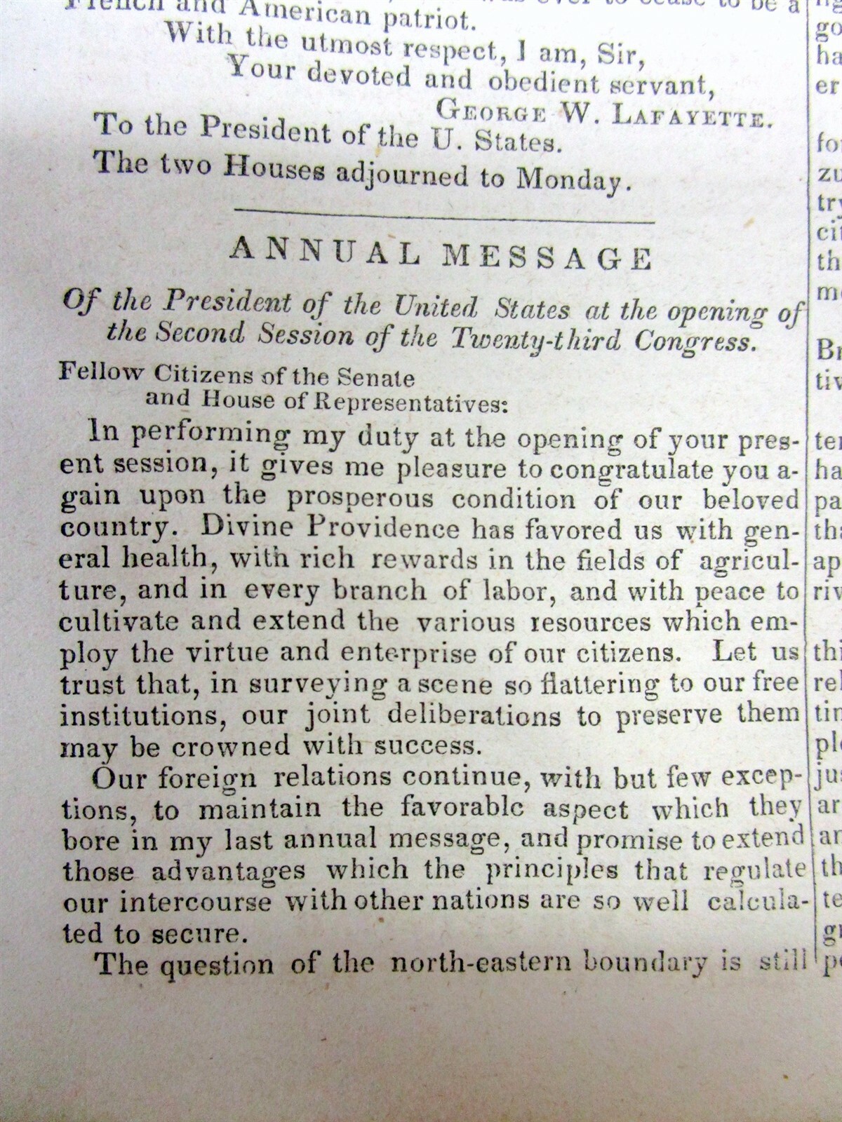 1834 newspaper PRESIDENT ANDREW JACKSON supports NATIVE AMERICAN INDIAN REMOVAL