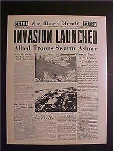VINTAGE NEWSPAPER HEADLINES ~ WORLD WAR 2 FRANCE ARMY D-DAY INVASION WWII 1944