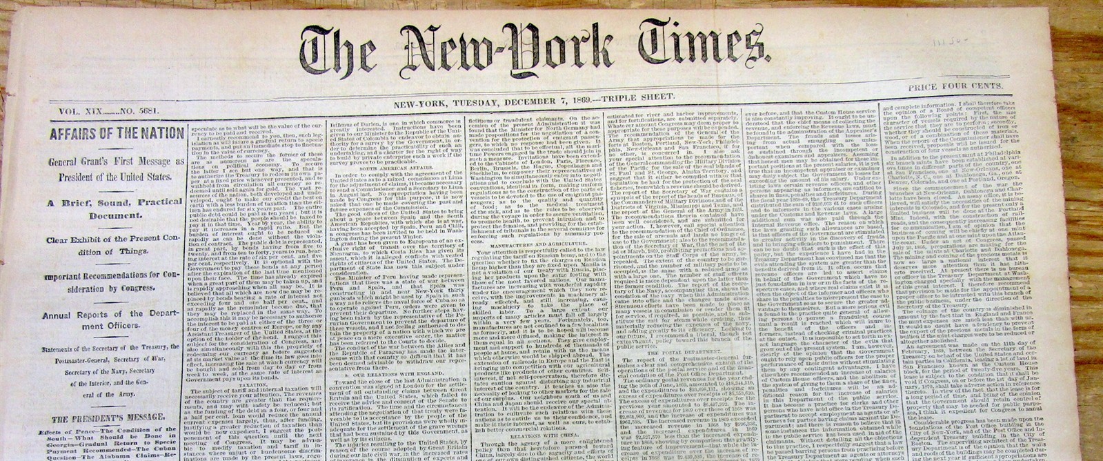 1869 PRESIDENT U S GRANT SPEECH – He calls for CIVIL RIGHTS for freed SLAVES