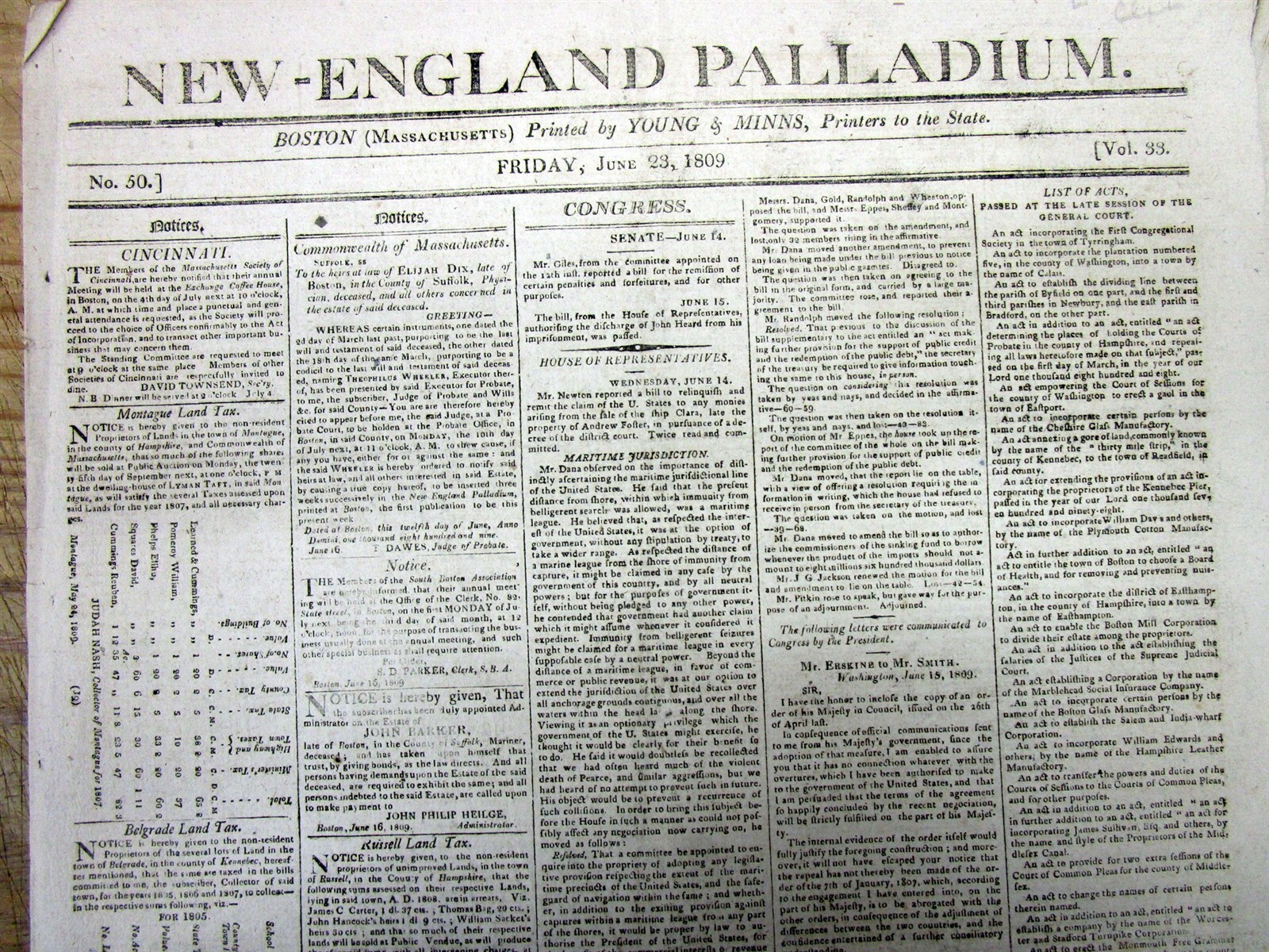 1809 newspaper LEWIS & CLARK letter AMERICAN INDIAN CONFLICT Belleview MISSOURI