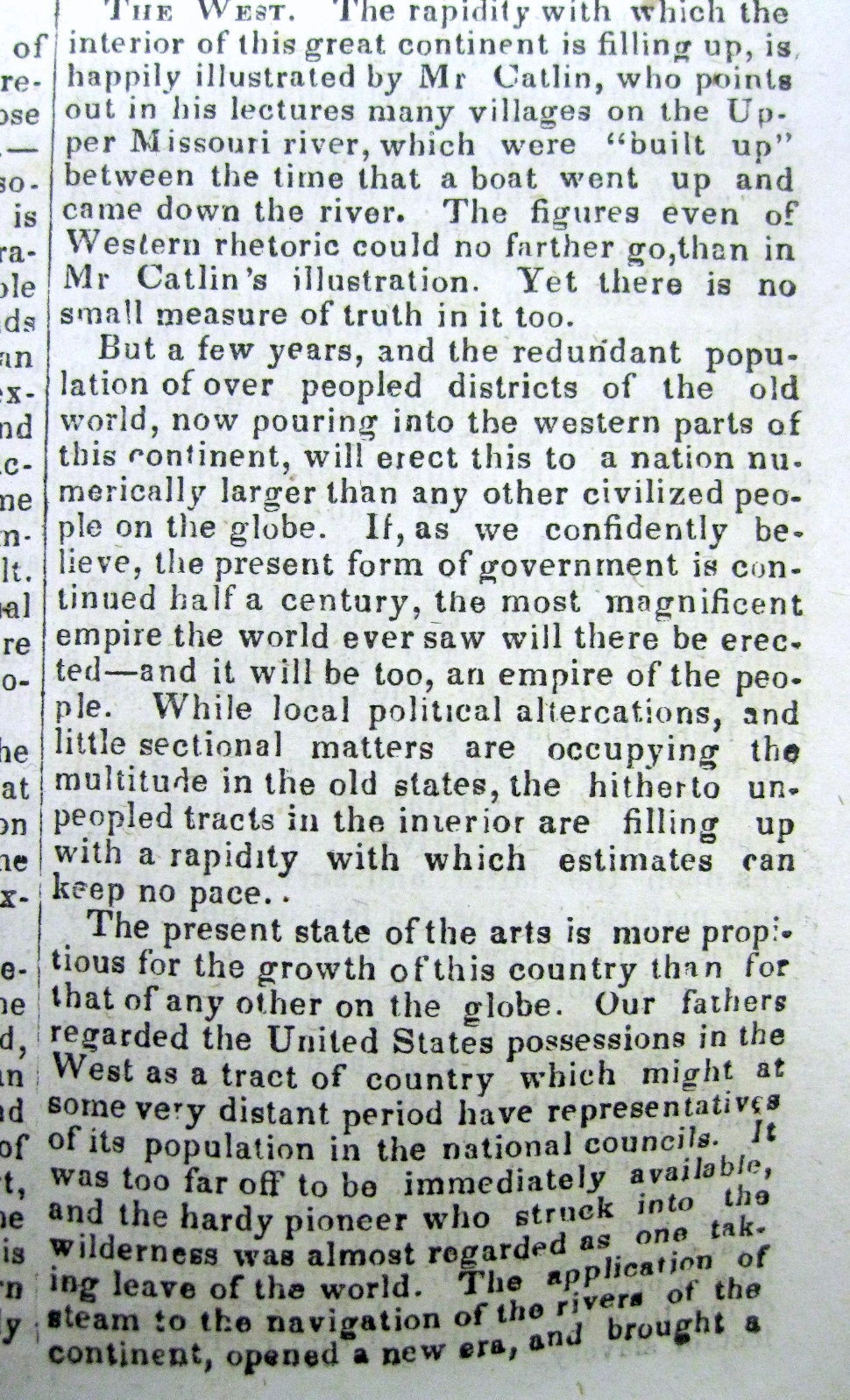 1838 newspaper US PIONEERS EMIGRATE toTHE FAR WEST to OREGON & CALIFORNIA Catlin