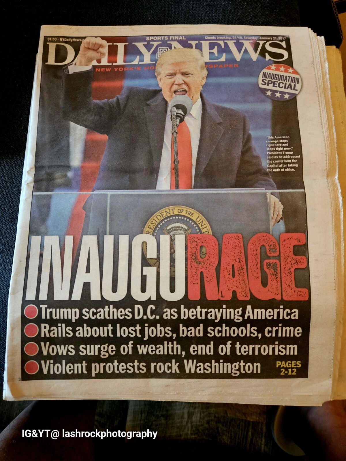 2017 JANUARY 21 NEW YORK DAILY NEWS – DONALD TRUMP INAUGURATION – INAUGURAGE