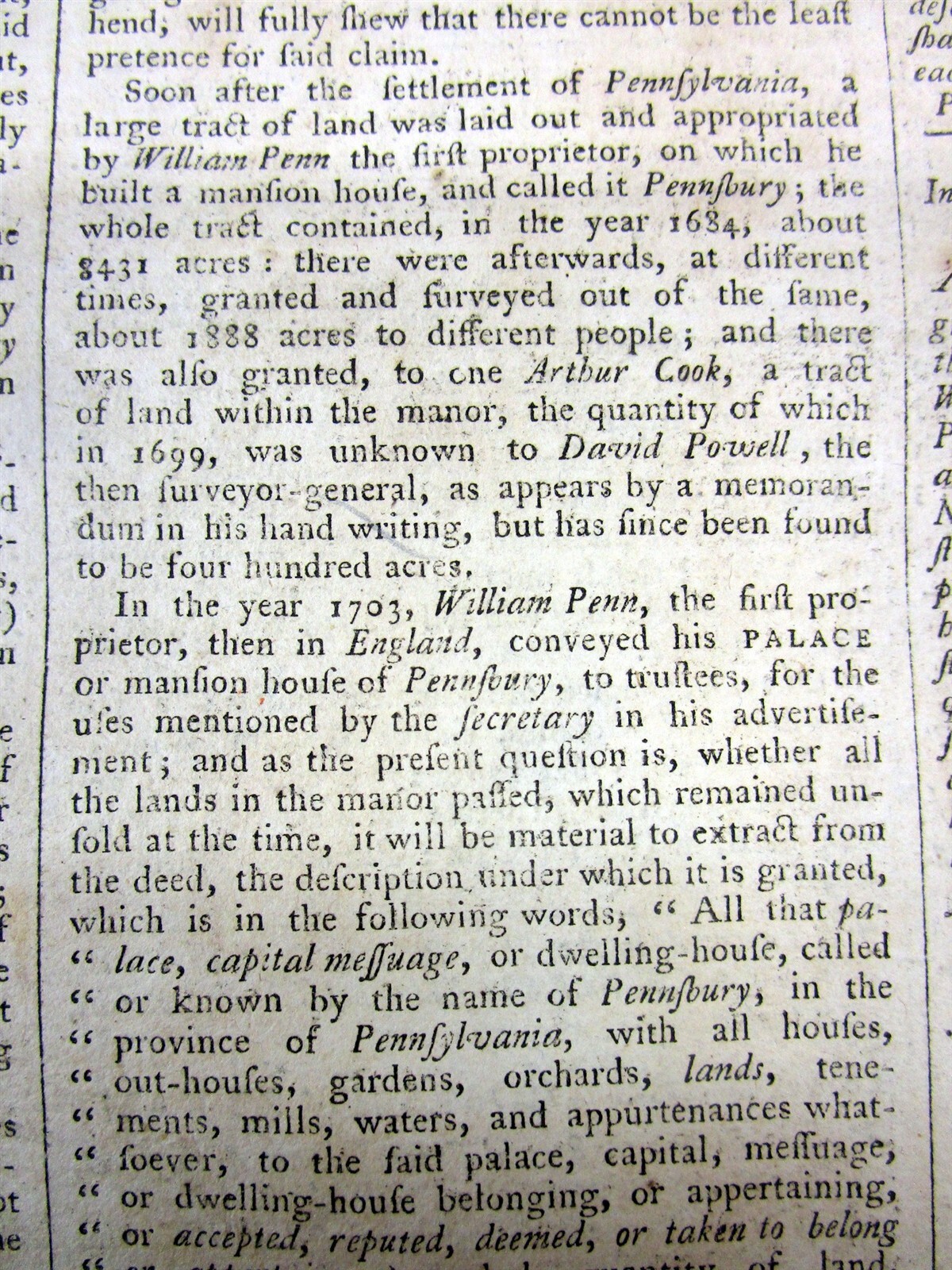 1767 Colonial PHILADELPHIA newspaper & extra WILLIAM PENN founding PENNSYLVANIA