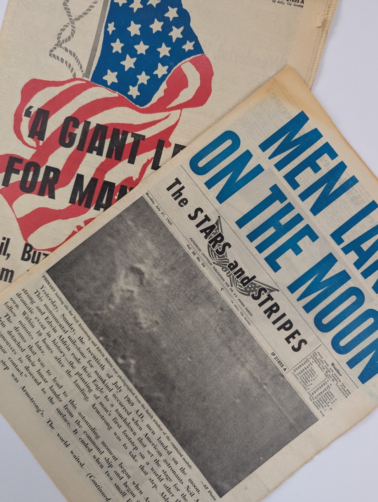 1969 MEN WALK ON MOON Stars And Stripes Newspaper July 21 Apollo 11