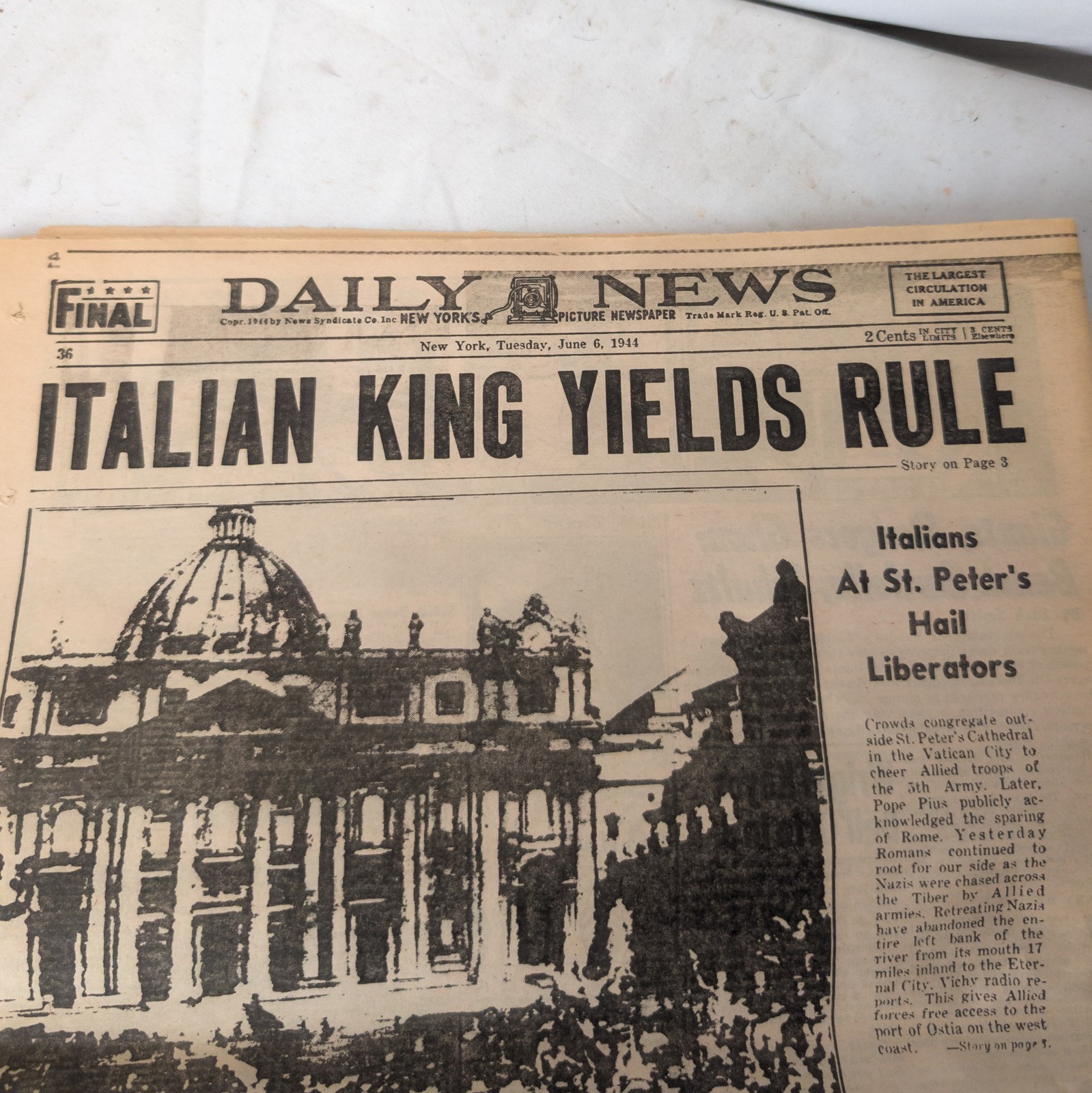 Vtg 1944 Daily News Newspaper New York WWII Invasion Begins June 6