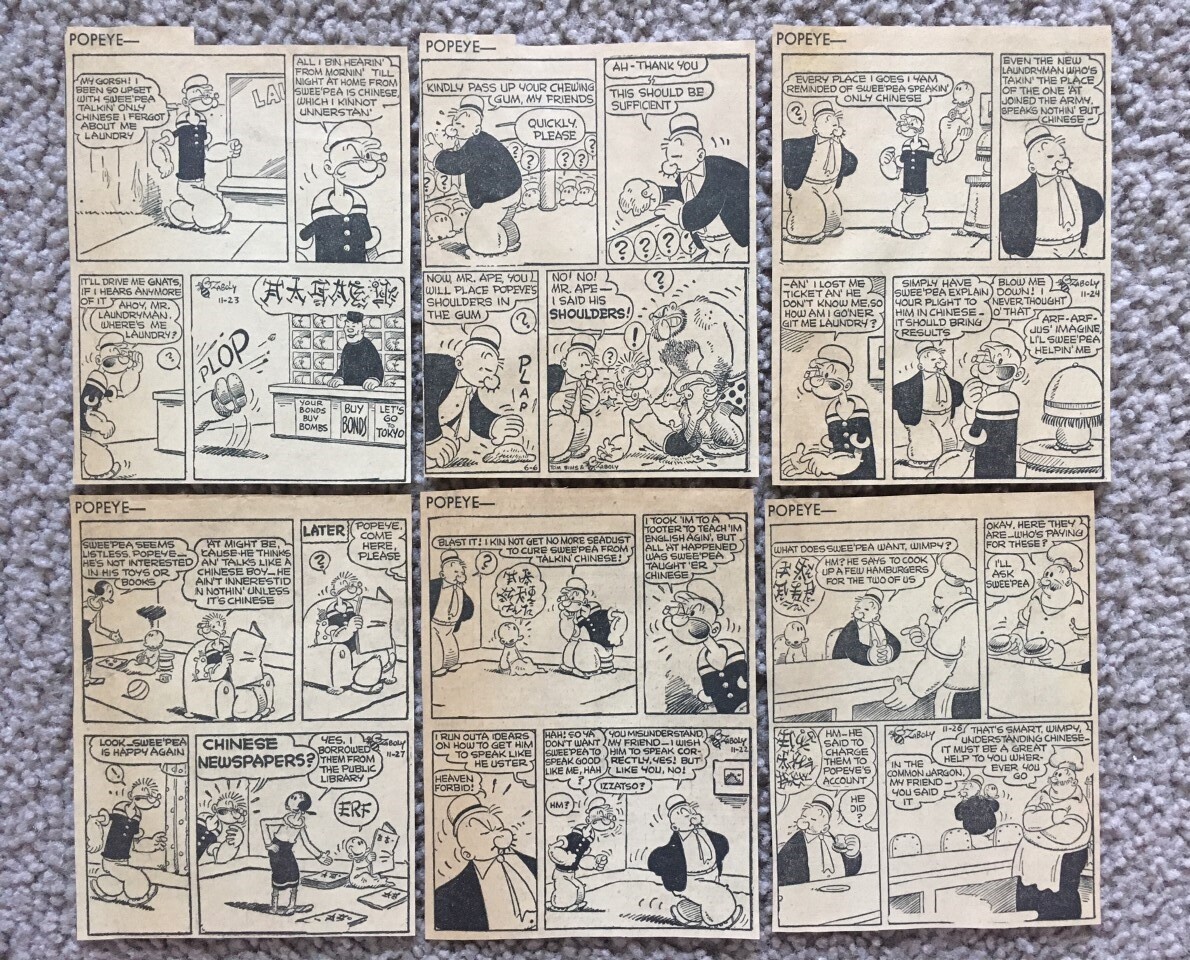 Vintage 1940’s Popeye WW2 Era Newspaper Comic Strips St Louis Lot of 6