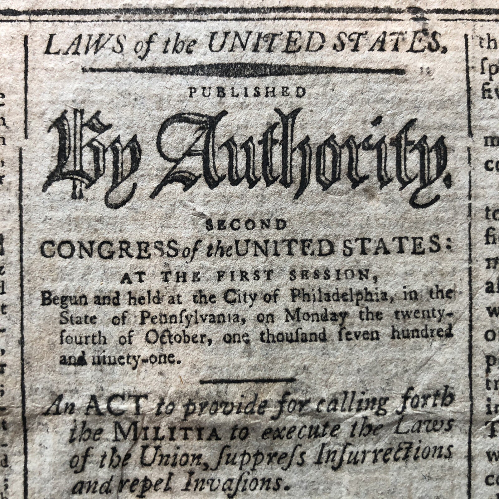 1792 newspaper GEORGE WASHINGTON SIGNS MILITIA ACT Founding of National Guard