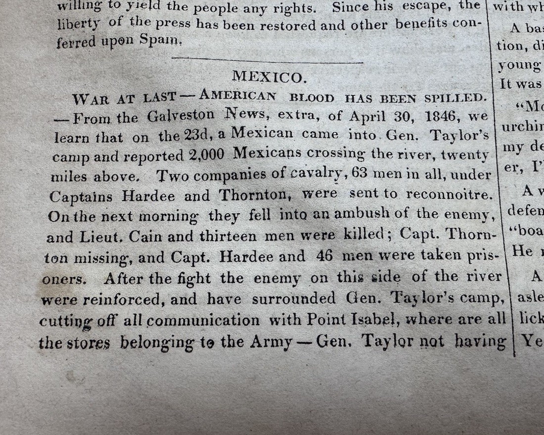 1846 War Declared Mexican American War Cincinnati Ohio The Casket Newspaper