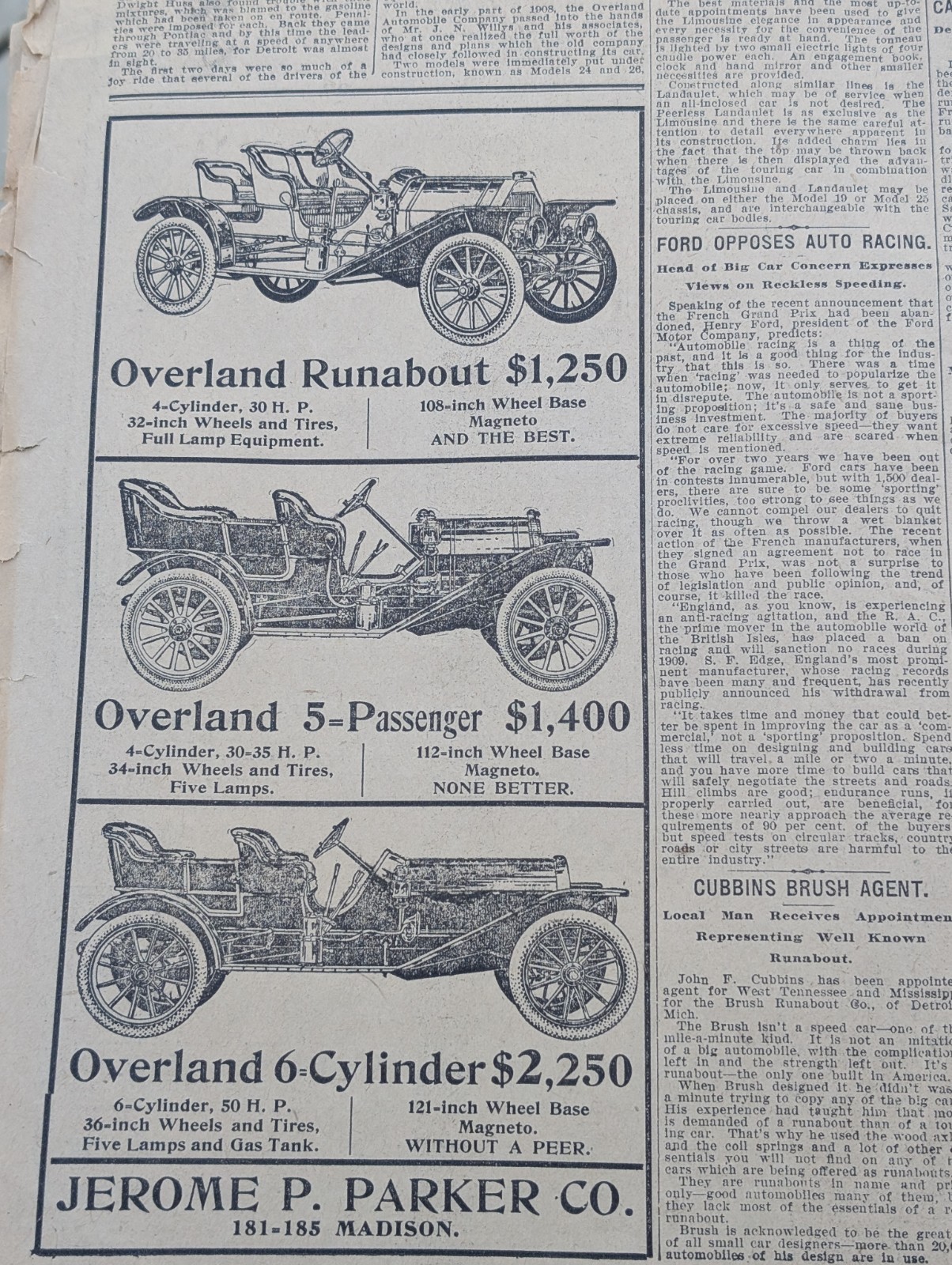 1909 MEMPHIS TENNESSEE COMMERCIAL APPEAL UCV REUNION CAR ADS COCA COLA PEPSI ADS