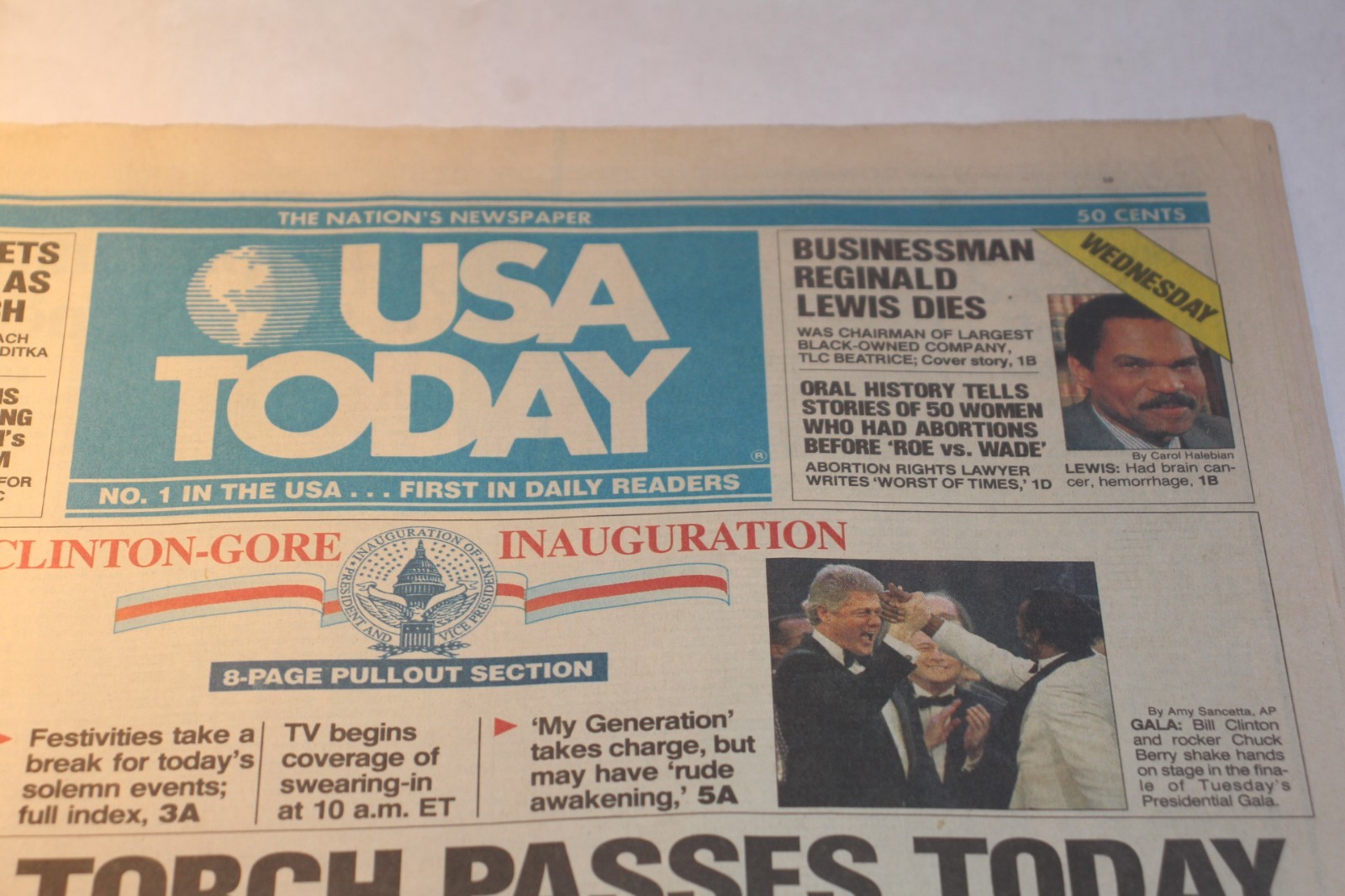 1992 Bill Clinton Inauguration USA Today Newspaper torch passes today vintage