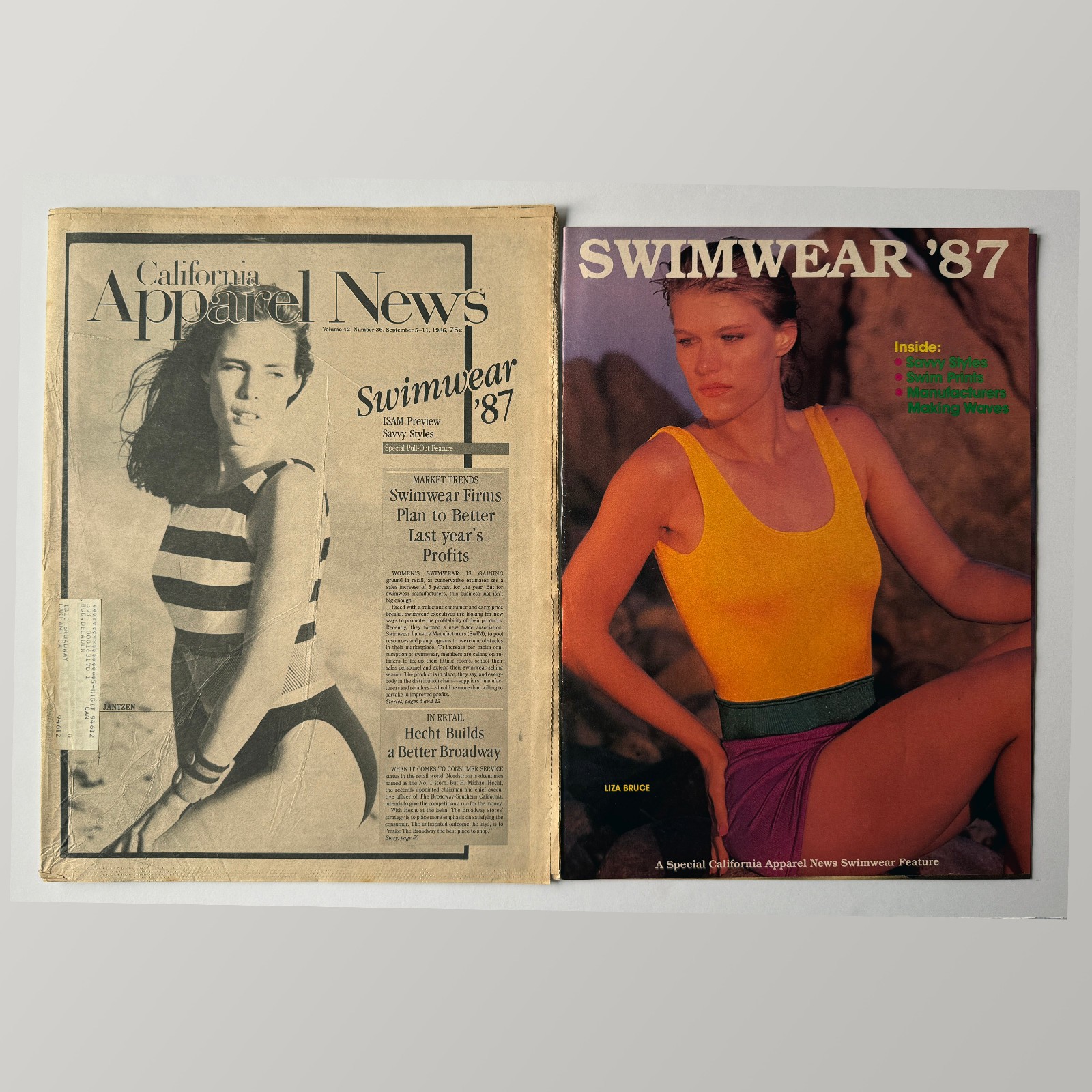 California Apparel News 1986 September – Kathy Ireland, swimsuits, bikinis 1987