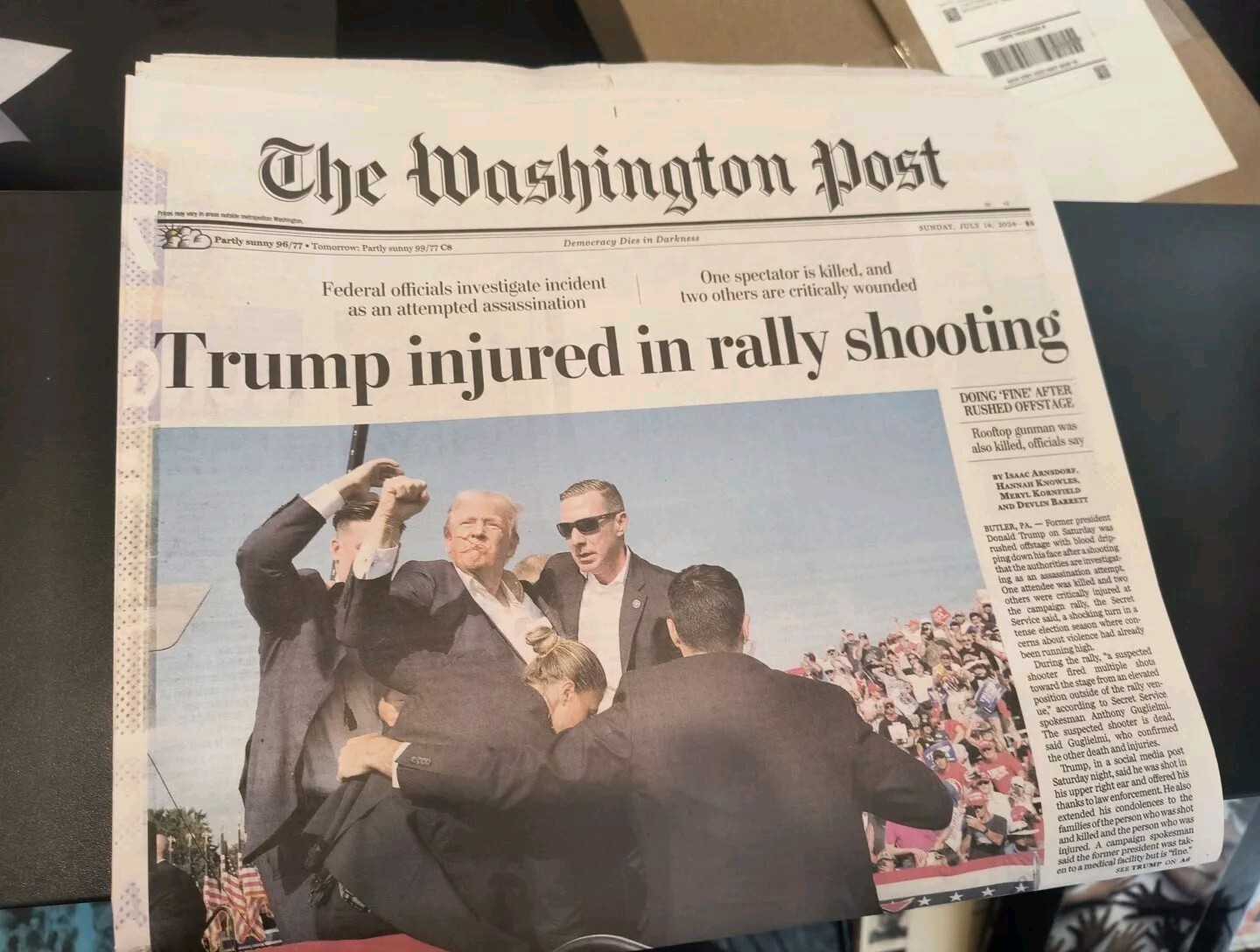 The Washington Post Sunday July 14 2024 Trump Injured in Rally Shooting