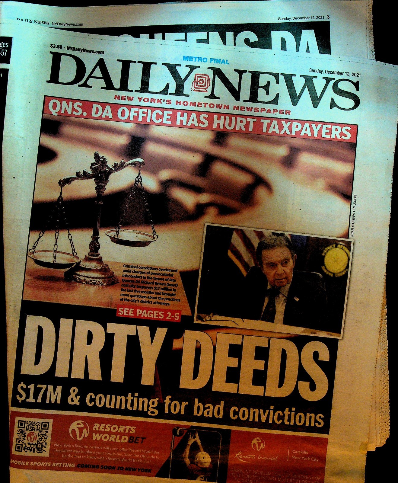 New York Daily News December 12 2021 Queens DA Richard Brown Saquon Barkley