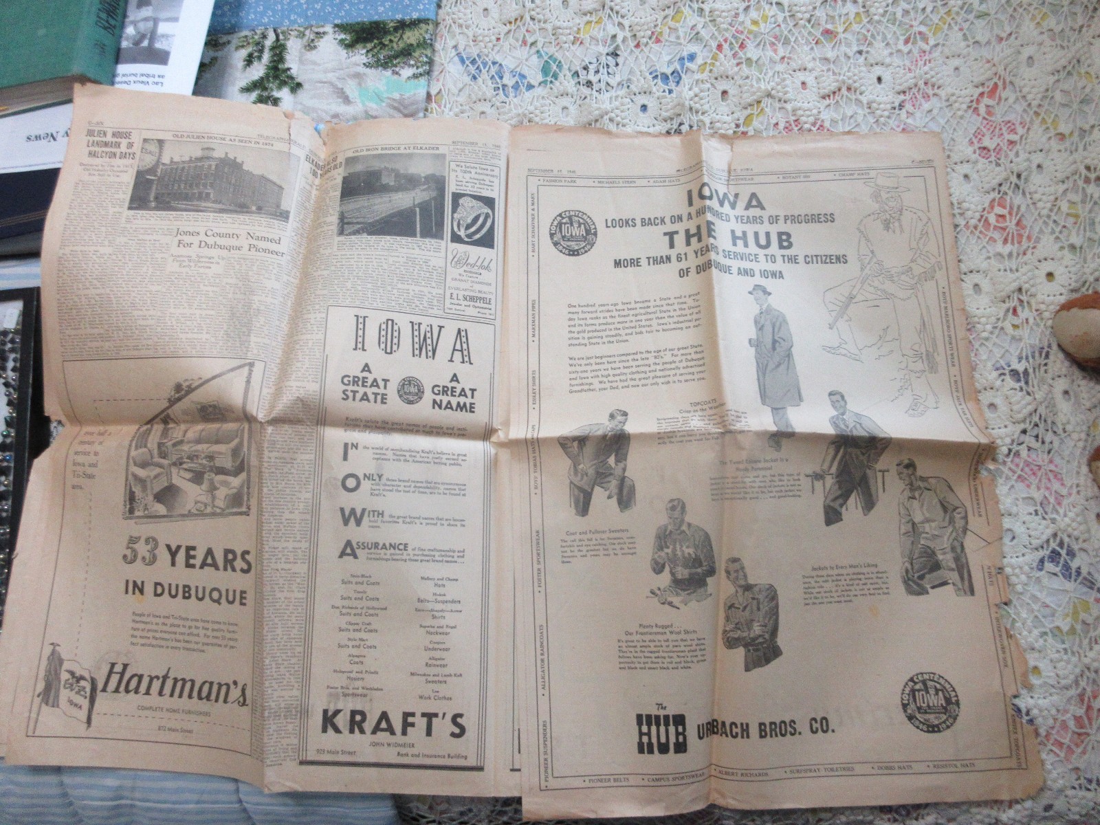 IOWA CENTENNIAL EDITION DUBUQUE TELEGRAPH HERALD 1946 COMPLETE SECTION PHOTO ADS