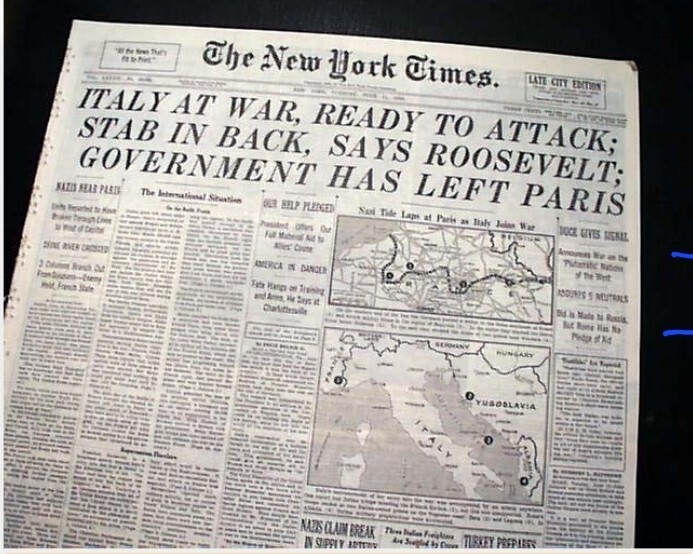 The New York Times June 11, 1940 Italy at War, Ready to Attack on Cardboard