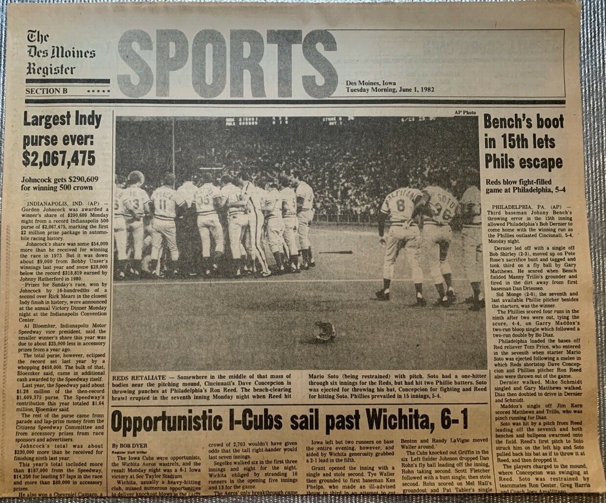 Cincinnati Reds brawl / Los Angeles Lakers- 6/1/1983 Des Moines Register Sports