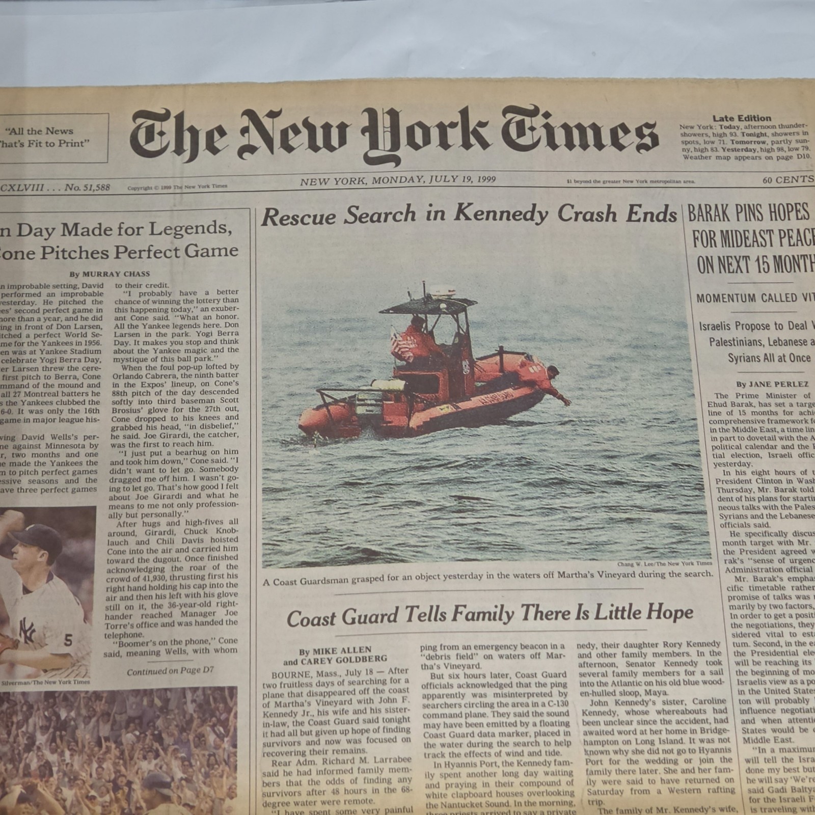 NY Times July 19 1999 JFK Jr Kennedy Plane Crash Search Ends Newspaper