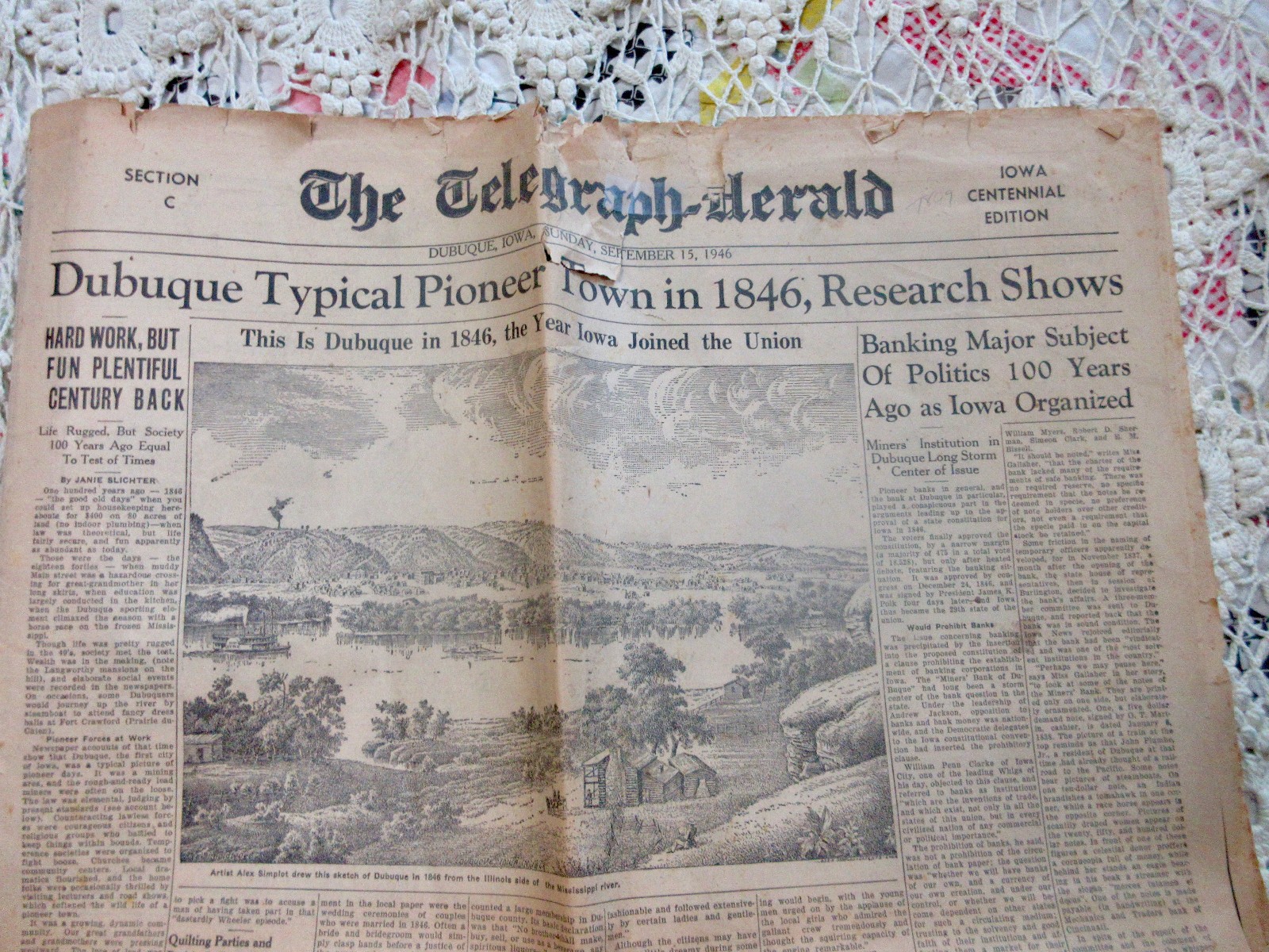 IOWA CENTENNIAL EDITION DUBUQUE TELEGRAPH HERALD 1946 COMPLETE SECTION PHOTO ADS