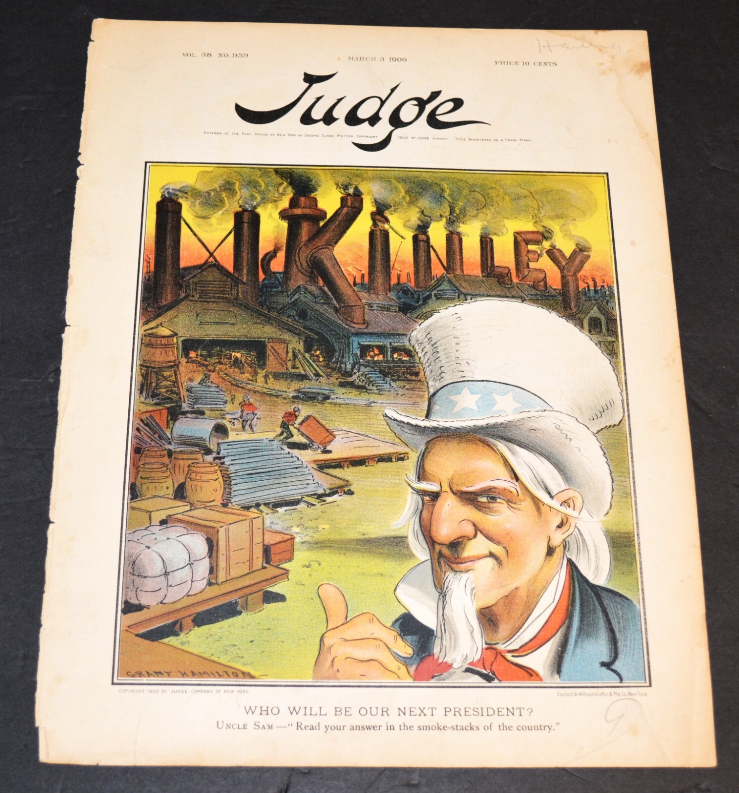 March 1900 JUDGE Magazine Front Page Lithograph “Who Will Be Our Next President”